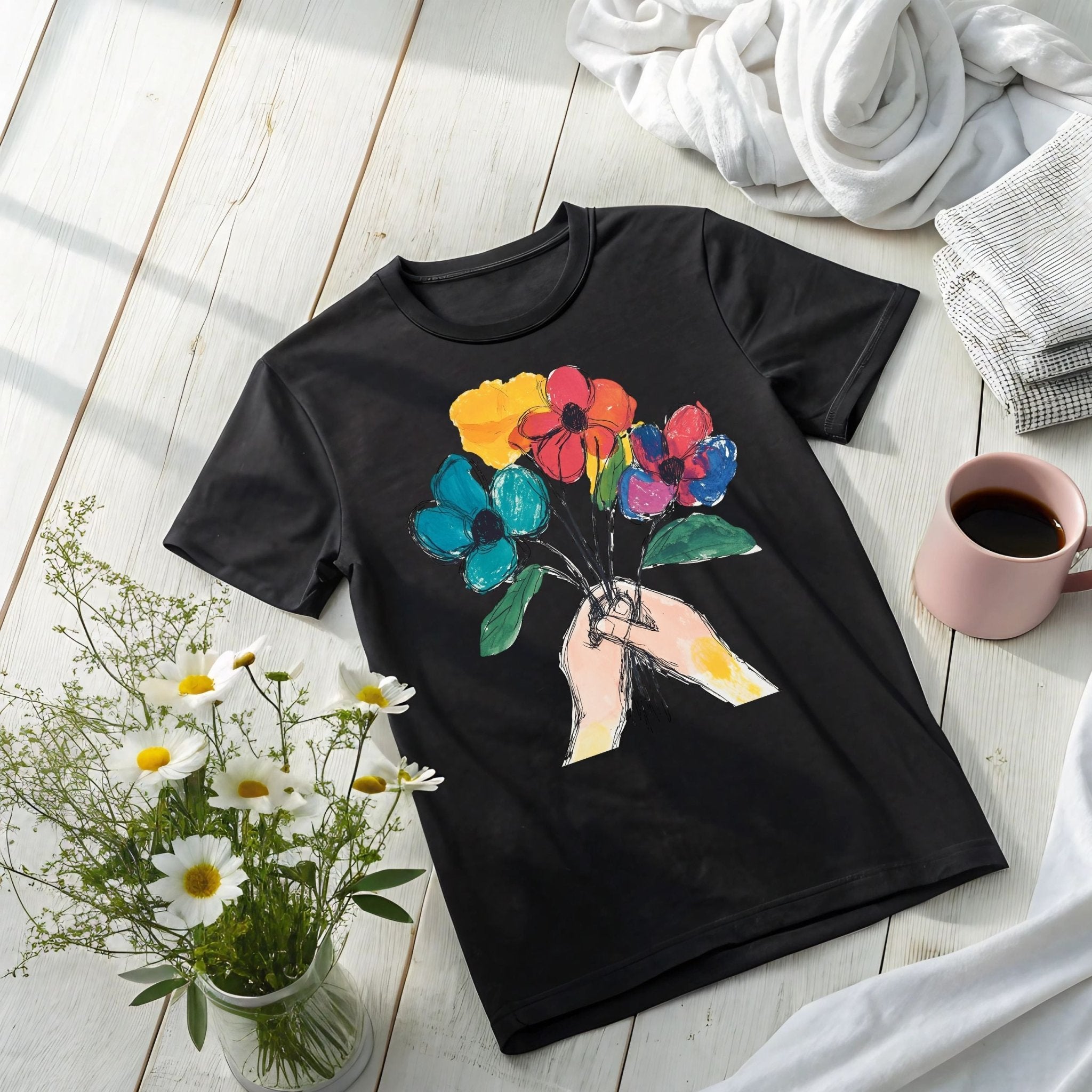 Flower Bouquet T-shirt, Floral Art Tee, Colorful Flowers Shirt, Unique Graphic Design, Artistic Apparel, Gift for Her, Casual Wear - Craig Michael Design
