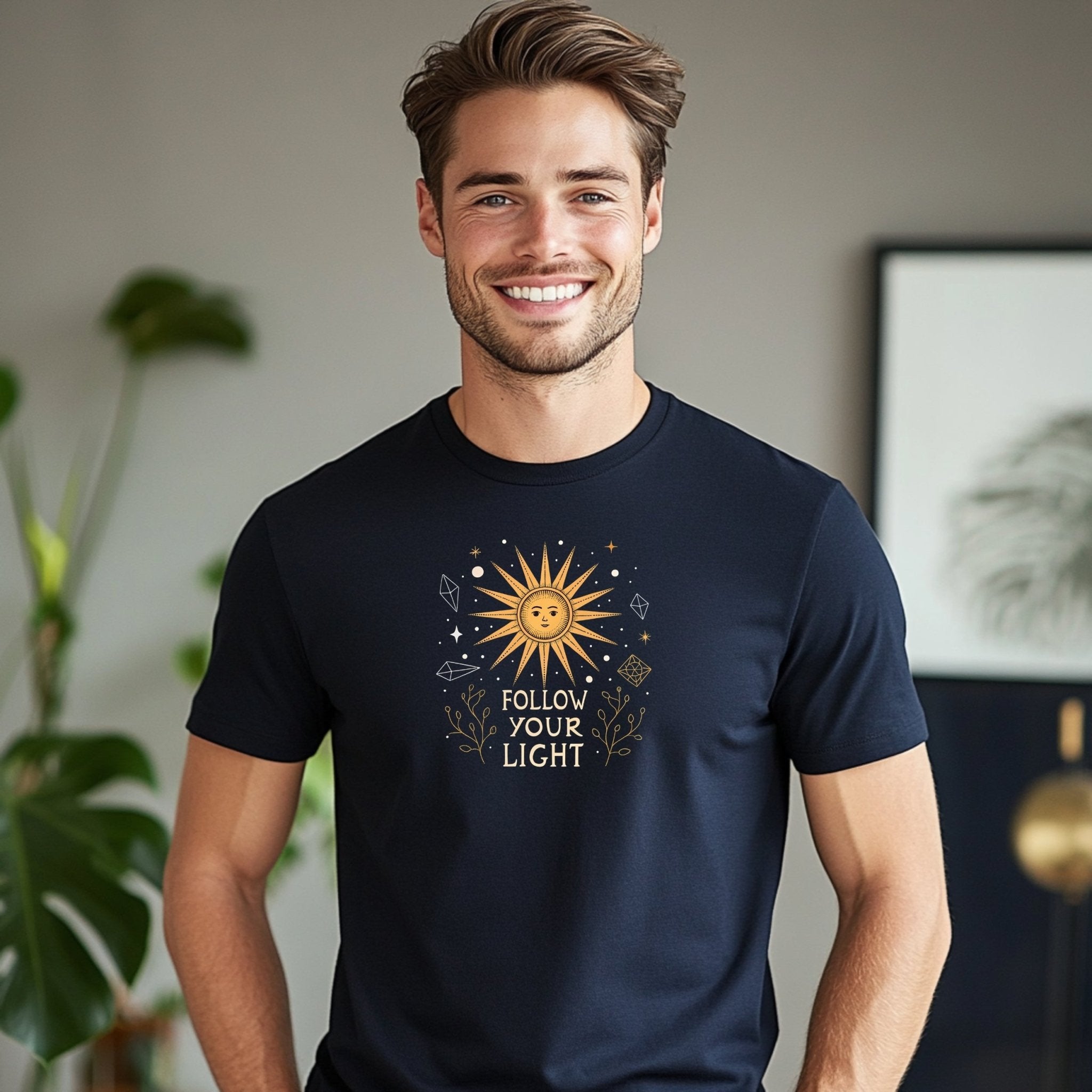 Follow Your Light Sun Design T-Shirt, Motivational Sun Illustration Tee, Inspirational Graphic Tee, Positive Message Shirt - Craig Michael Design