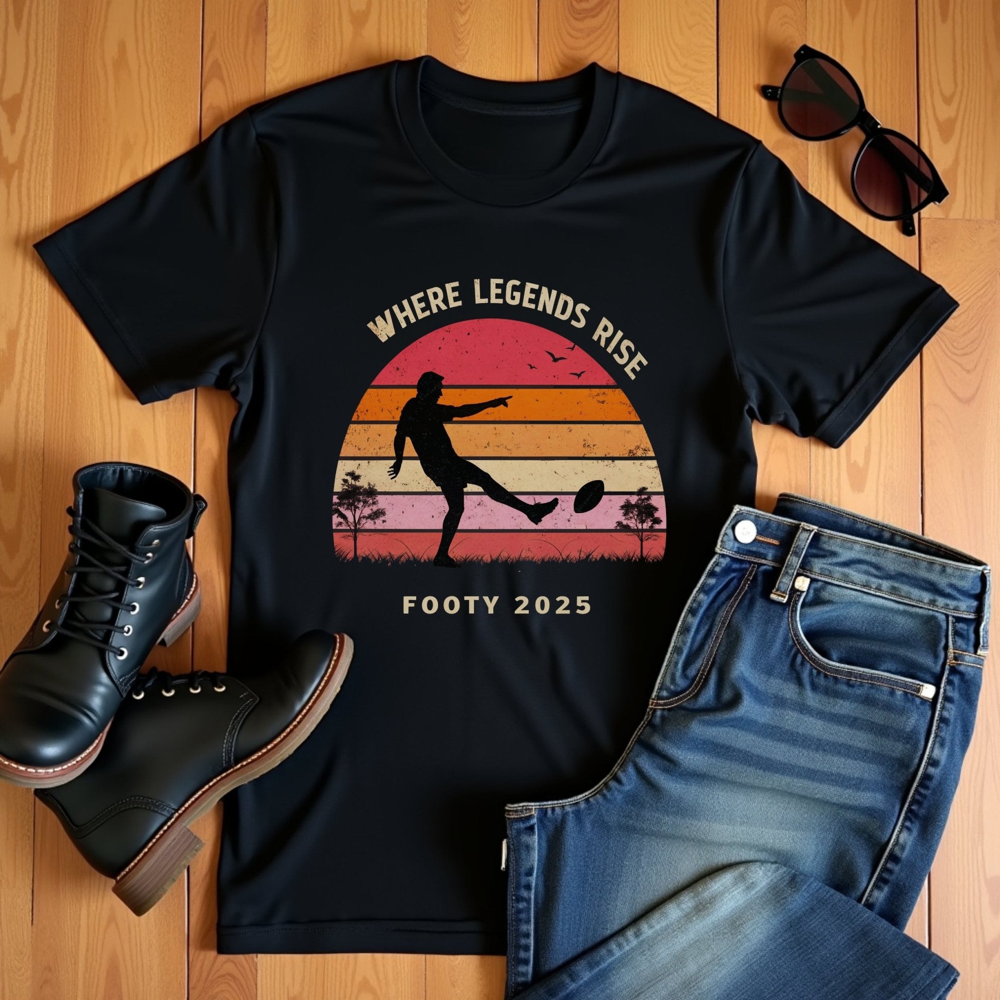 Footy 2025 Where Legends Rise T-Shirt, Vintage Retro Aussie Football Tee, Perfect Gift for Footy Lovers, Fan Apparel - Craig Michael Design