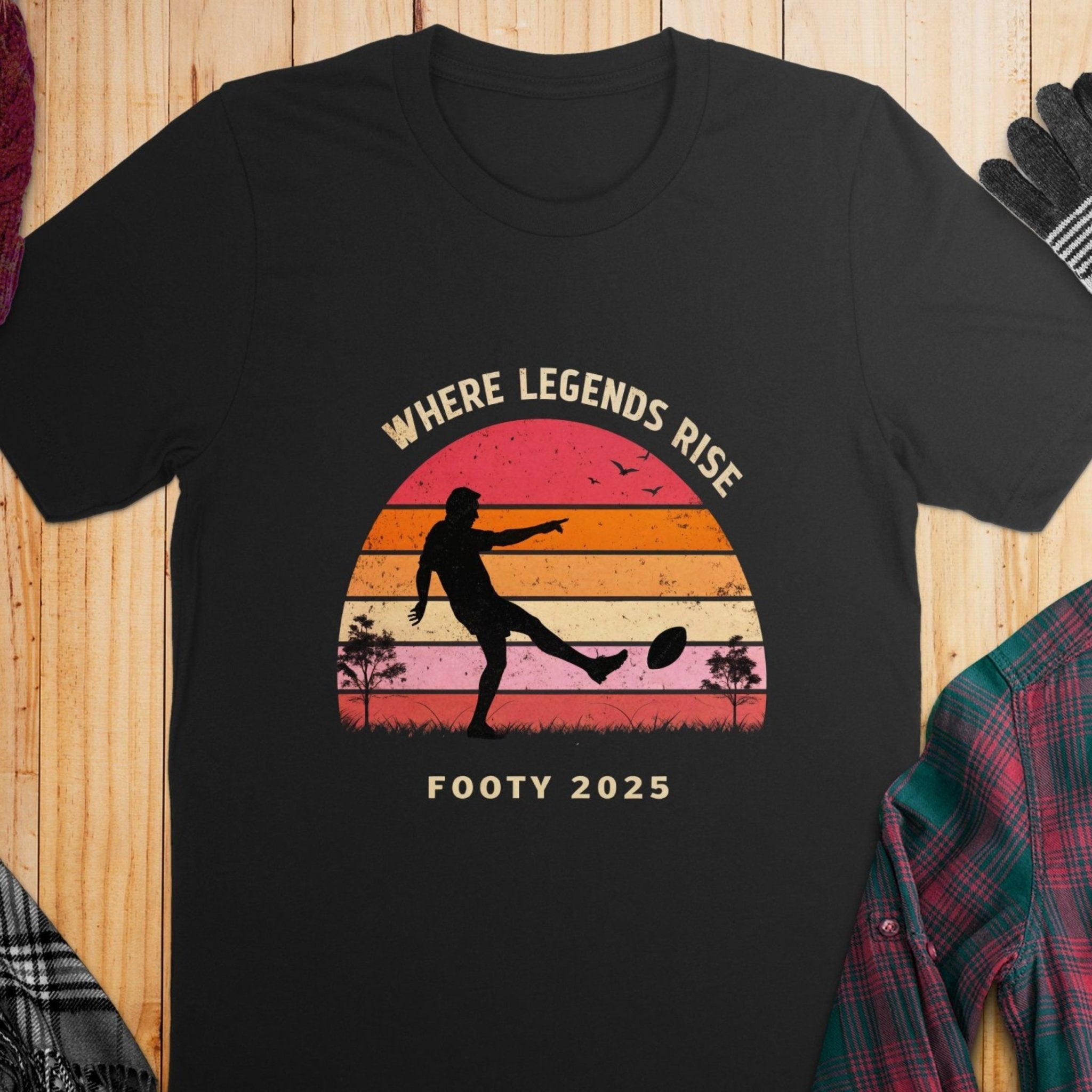 Footy 2025 Where Legends Rise T-Shirt, Vintage Retro Aussie Football Tee, Perfect Gift for Footy Lovers, Fan Apparel - Craig Michael Design