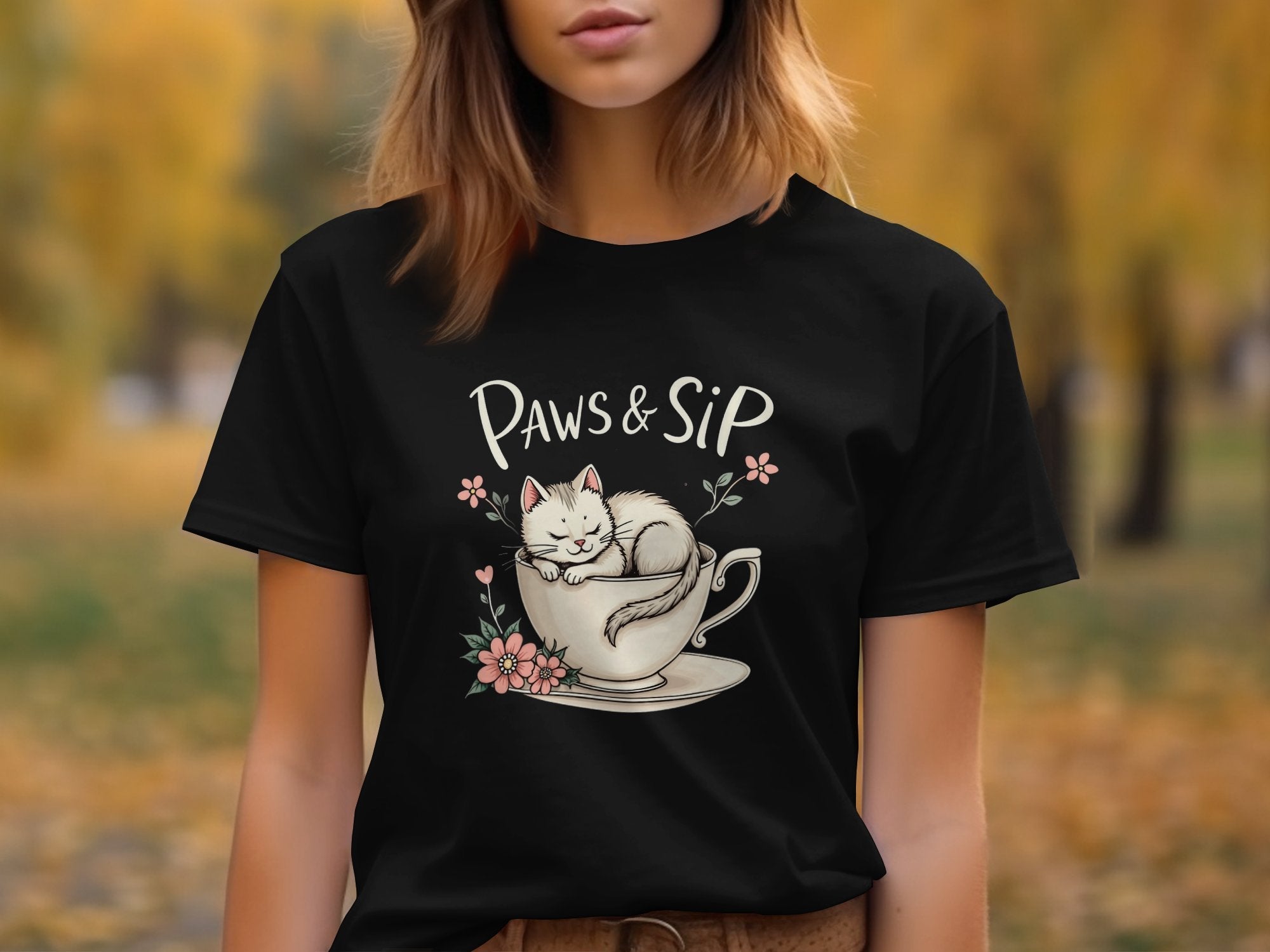 Funny Cat T-Shirt, Cute Kitty in Teacup Tee, Paws and Sip Shirt, Adorable Pet Lover Gift, Cat Lover Apparel, Unique Cat Design Top - Craig Michael Design