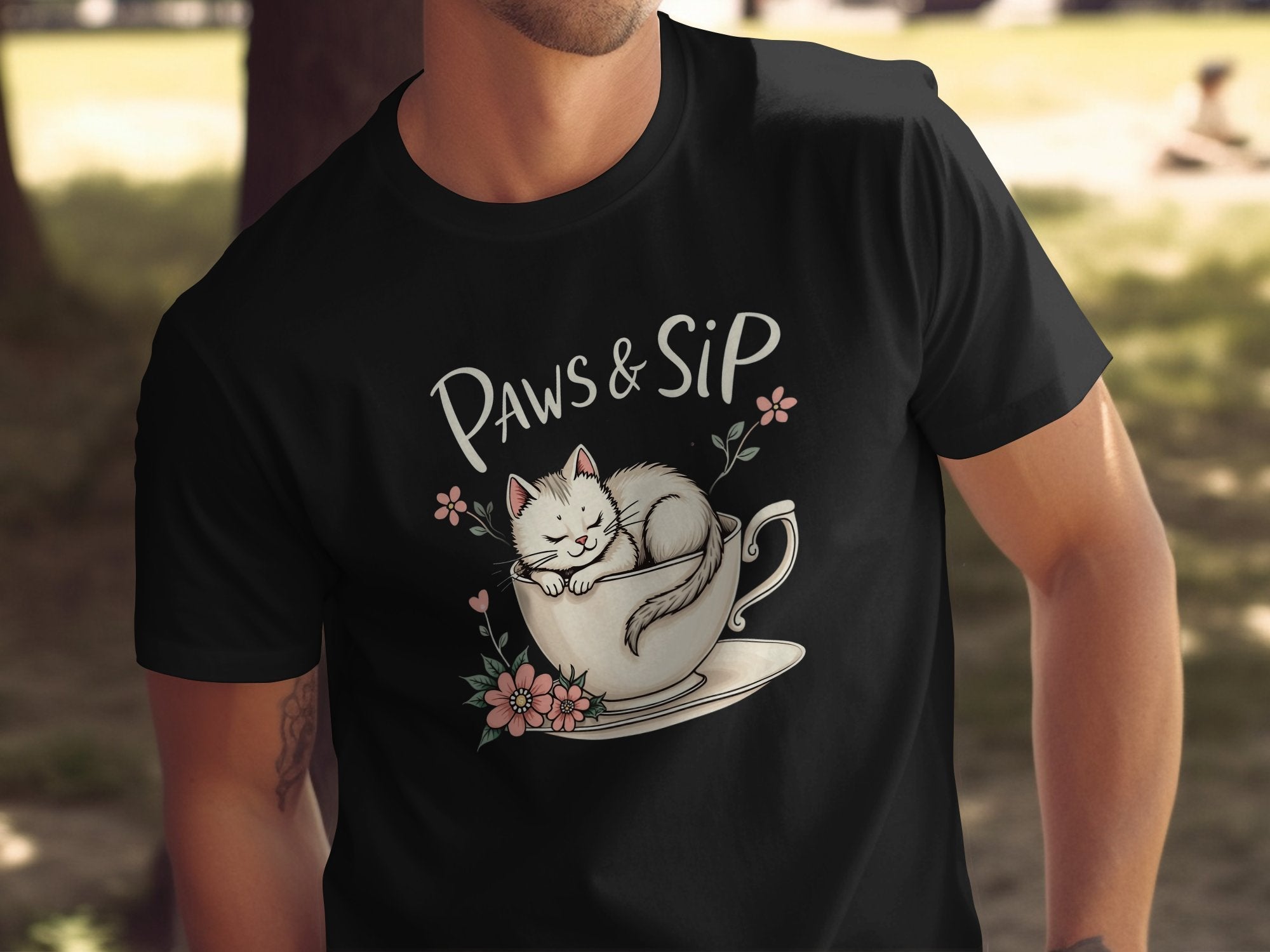 Funny Cat T-Shirt, Cute Kitty in Teacup Tee, Paws and Sip Shirt, Adorable Pet Lover Gift, Cat Lover Apparel, Unique Cat Design Top - Craig Michael Design