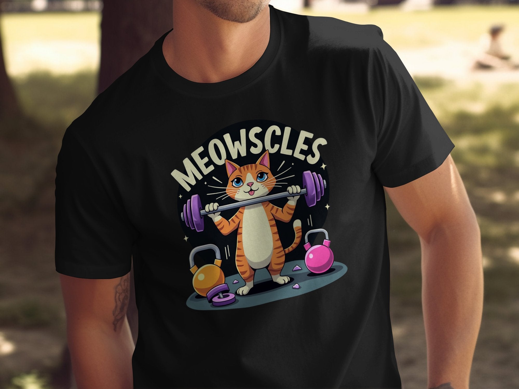 Funny Cat Workout T-Shirt, Meowscles Fitness Gym Tee, Cute Cat Lifting Weights Shirt, Humorous Gym Apparel, Fit Cat Exercise Top - Craig Michael Design