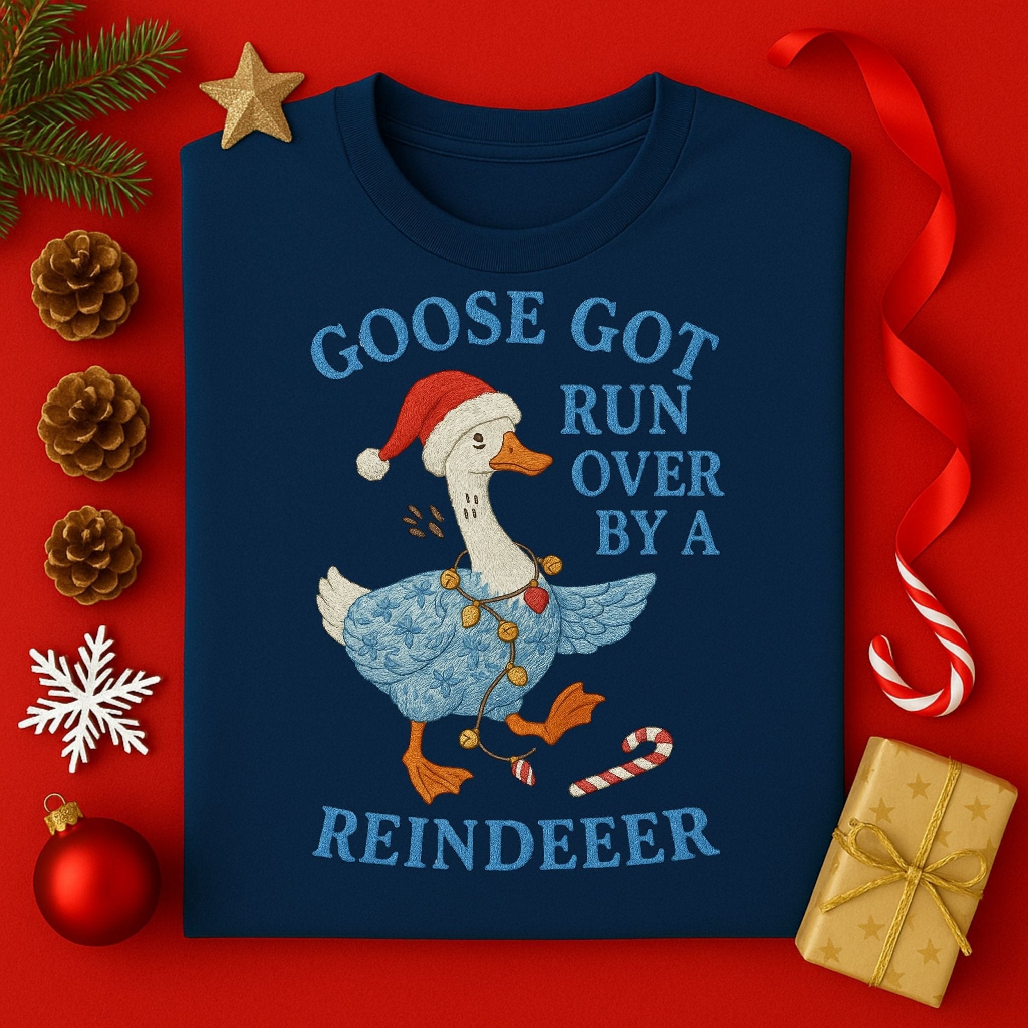 Funny Christmas Goose Shirt, Goose Got Run Over Tee - Craig Michael Design