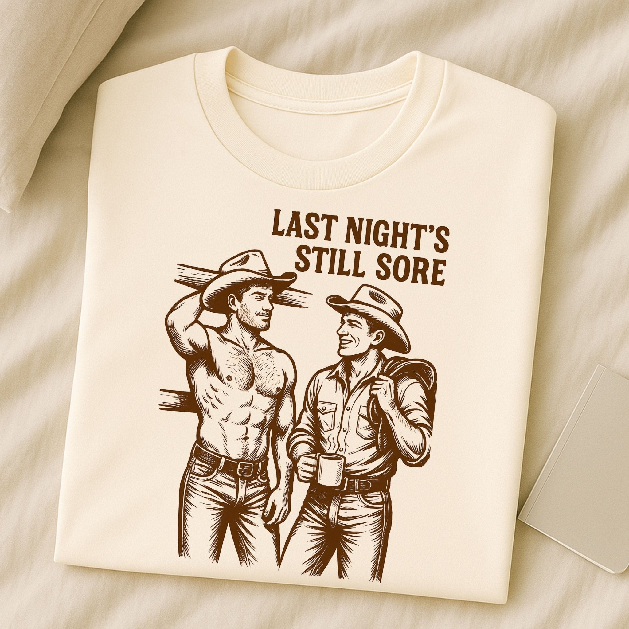 Funny Gay Cowboy Shirt, Sexy Mlm Muscle T-Shirt, Vintage Western Pride Tee, Gay Gift for Him, Last Night’s Still Sore Top - Craig Michael Design