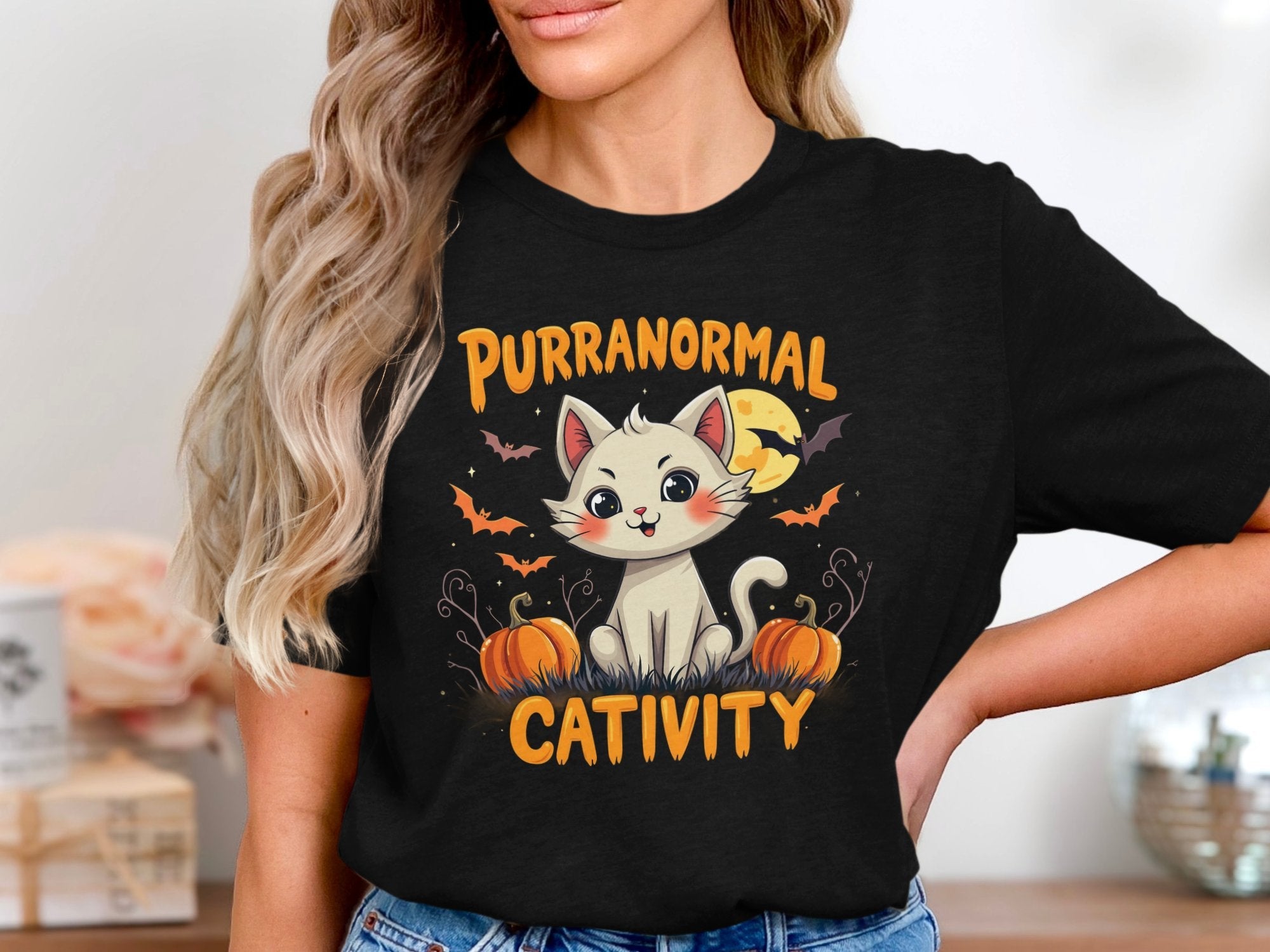 Funny Halloween Cat T-Shirt, Cute Purranormal Cativity T-Shirt, Halloween Gift Tee, Spooky Cat Shirt, Novelty Halloween Top - Craig Michael Design