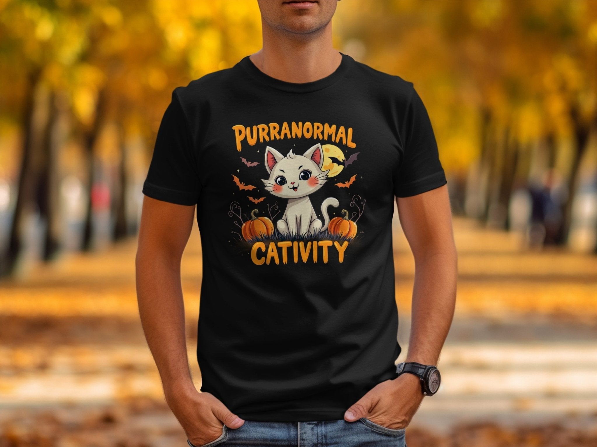 Funny Halloween Cat T-Shirt, Cute Purranormal Cativity T-Shirt, Halloween Gift Tee, Spooky Cat Shirt, Novelty Halloween Top - Craig Michael Design