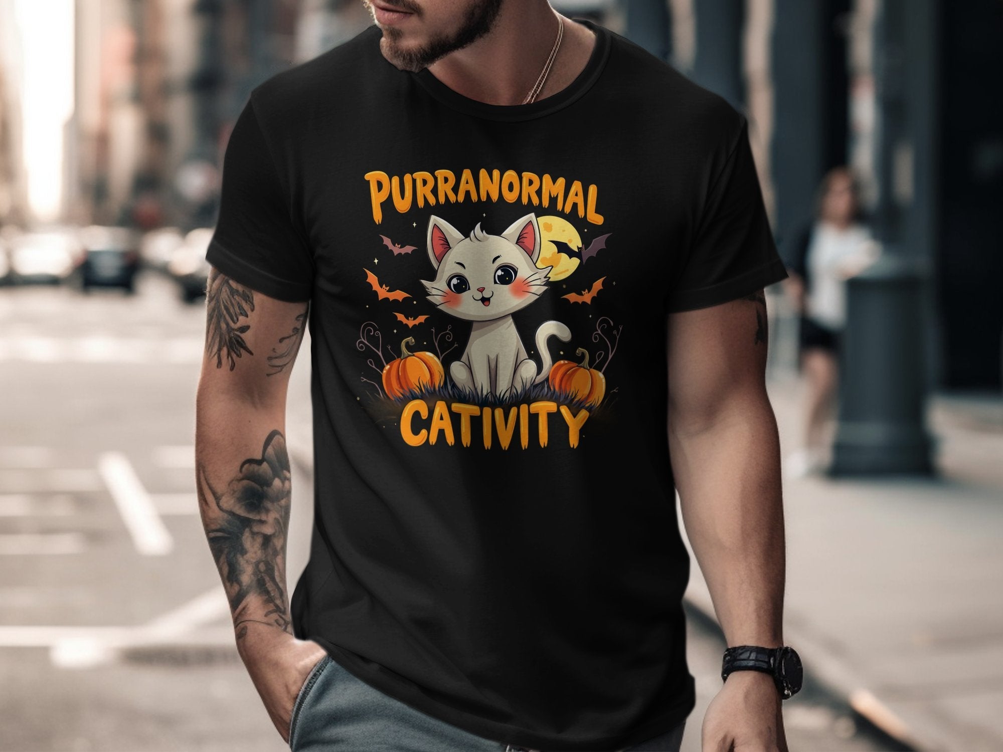 Funny Halloween Cat T-Shirt, Cute Purranormal Cativity T-Shirt, Halloween Gift Tee, Spooky Cat Shirt, Novelty Halloween Top - Craig Michael Design