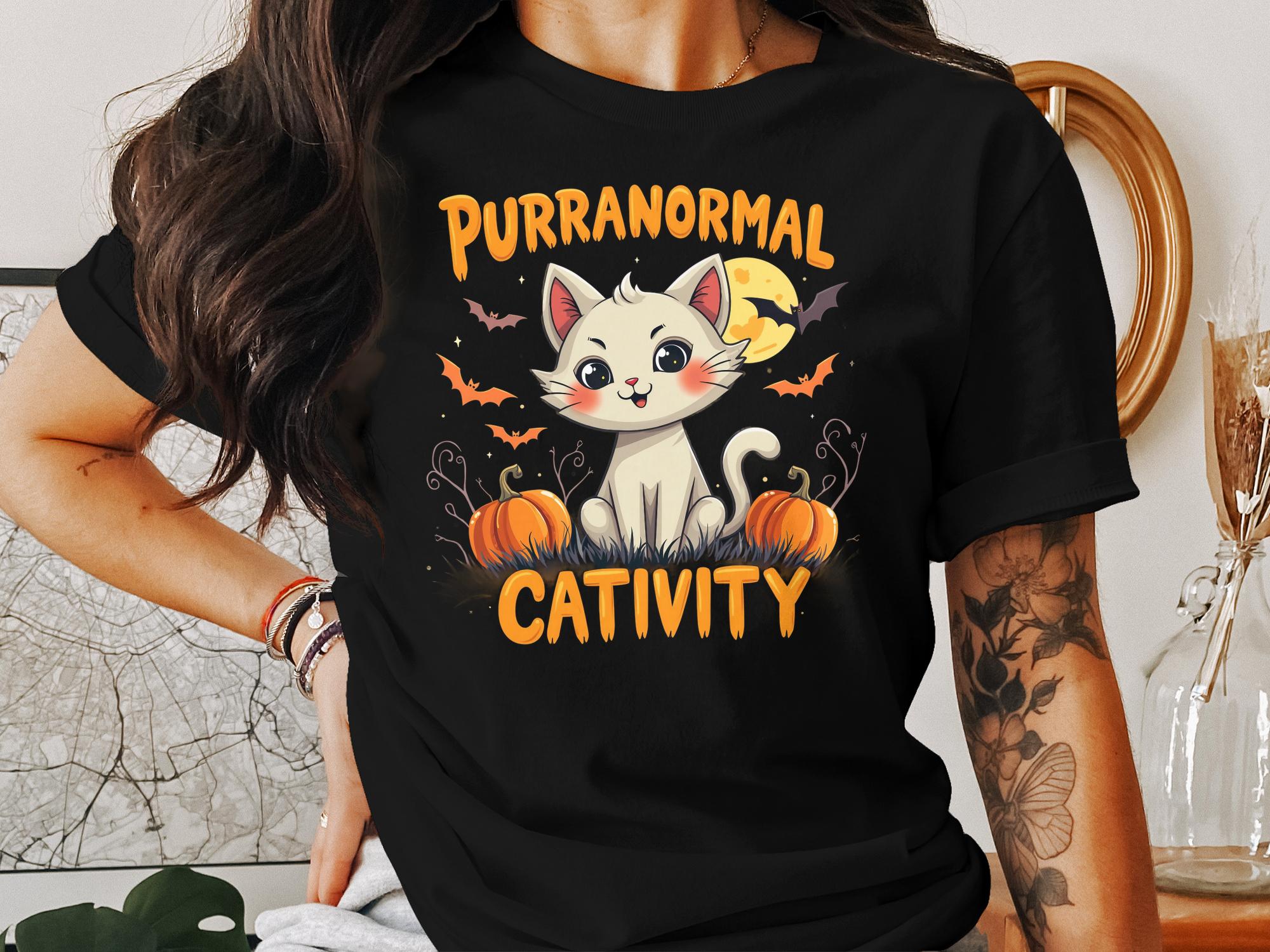 Funny Halloween Cat T-Shirt, Cute Purranormal Cativity T-Shirt, Halloween Gift Tee, Spooky Cat Shirt, Novelty Halloween Top - Craig Michael Design