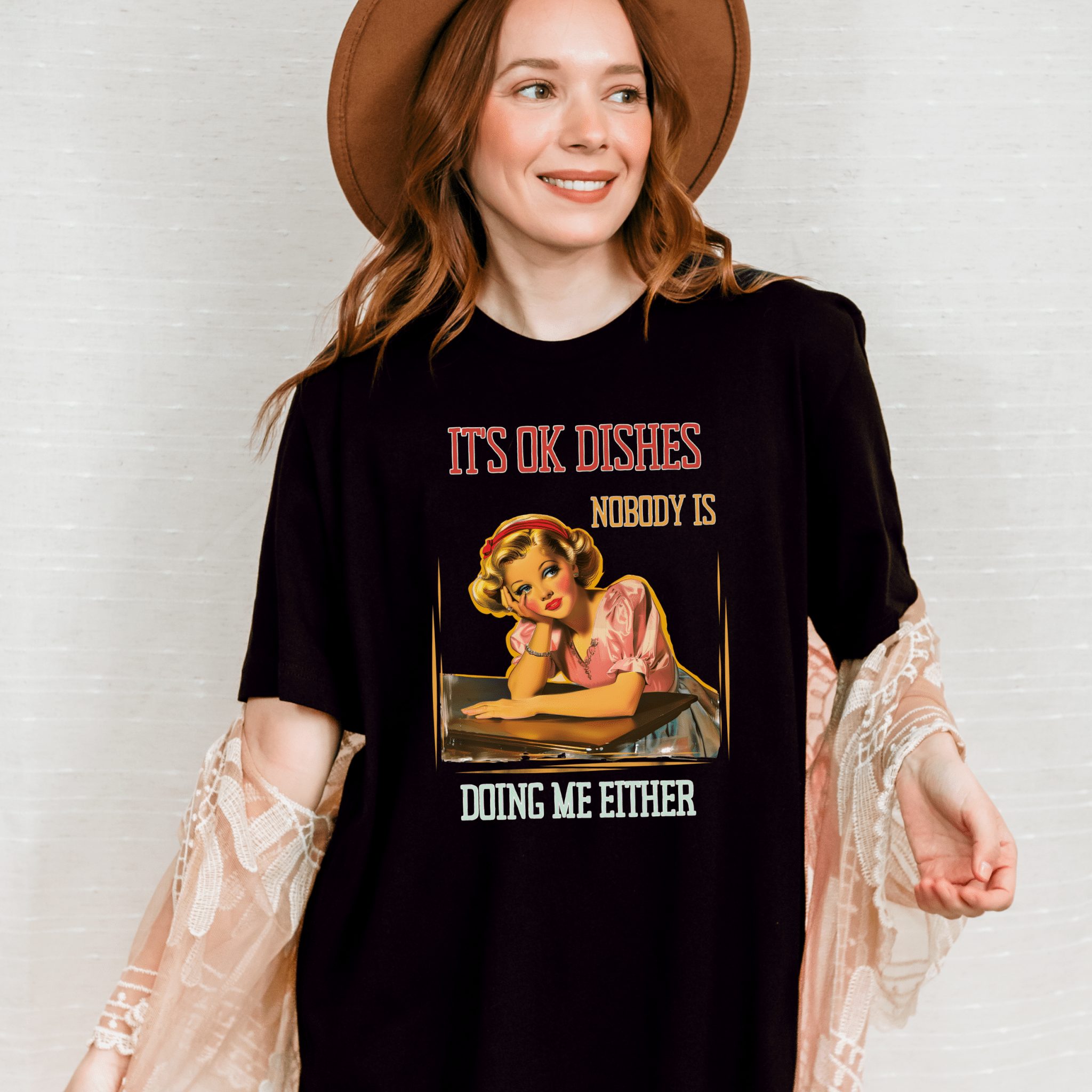 Funny retro housewife T-shirt with 1950s pinup art and a cheeky quote - Craig Michael Design