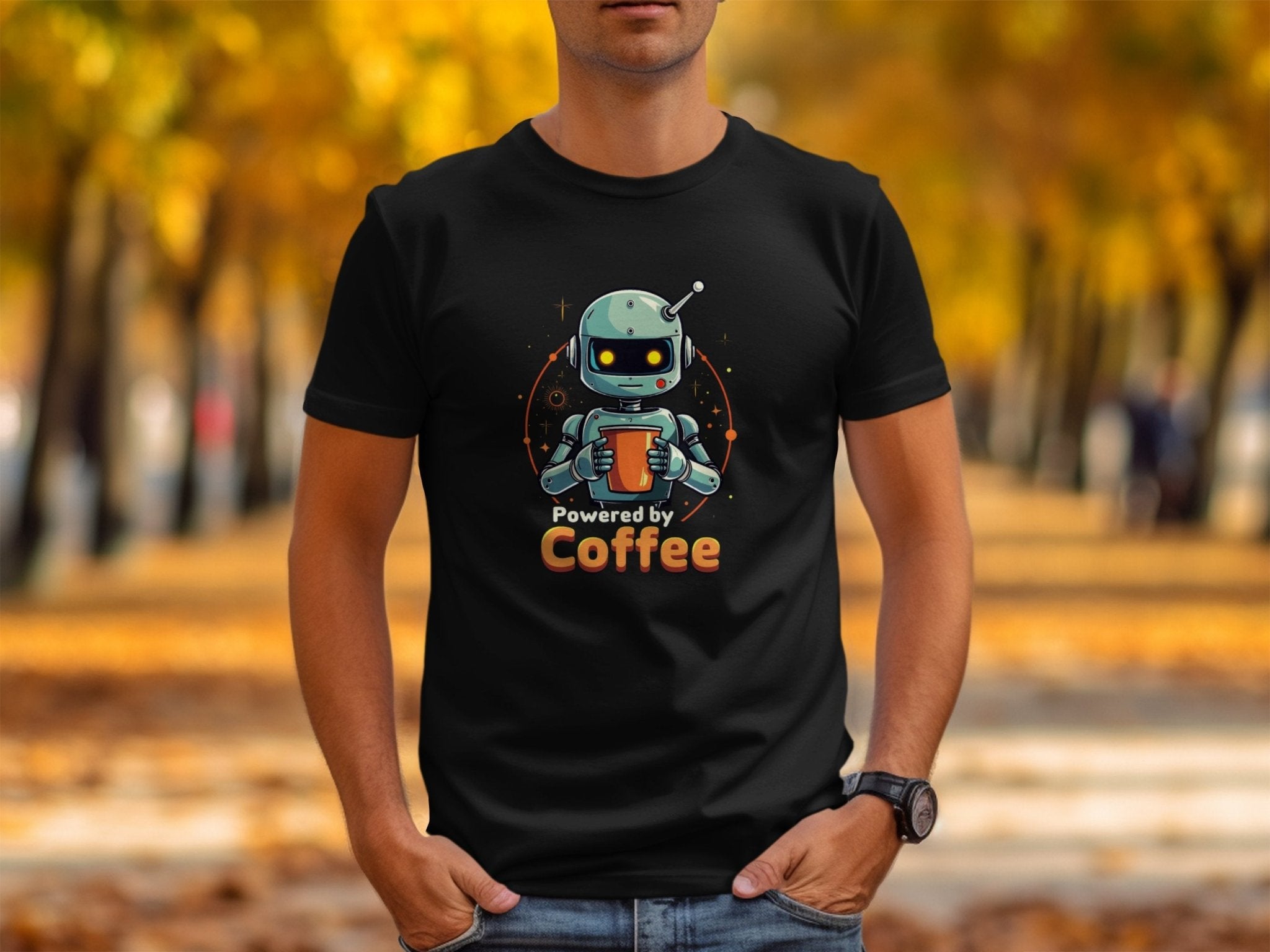 Funny Robot Coffee Lover T-Shirt, Cute Robot Holding Coffee, Geeky Coffee Enthusiast Tee, Robot Coffee Addict Shirt, Gift for Coffee Lovers - Craig Michael Design