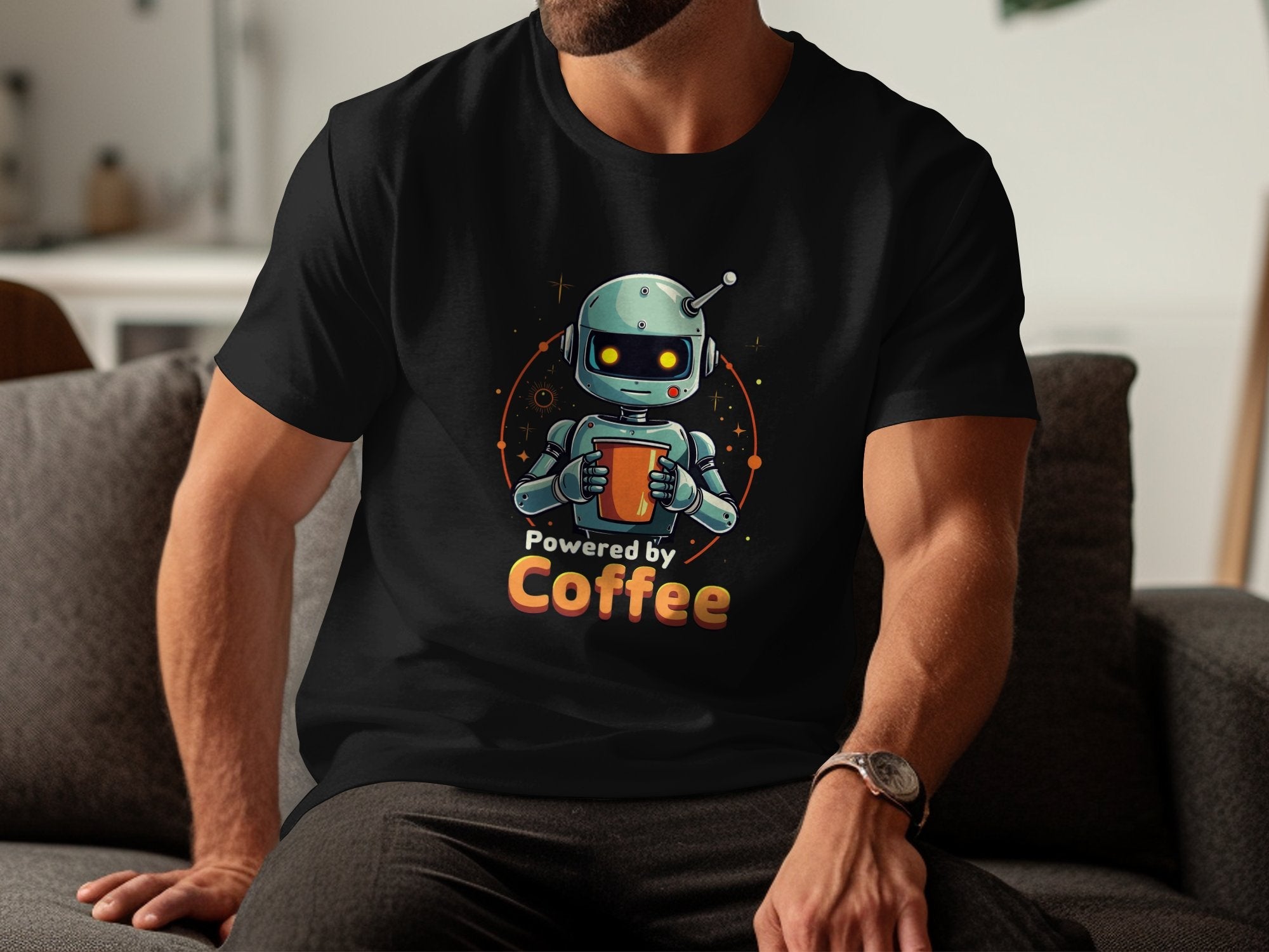 Funny Robot Coffee Lover T-Shirt, Cute Robot Holding Coffee, Geeky Coffee Enthusiast Tee, Robot Coffee Addict Shirt, Gift for Coffee Lovers - Craig Michael Design