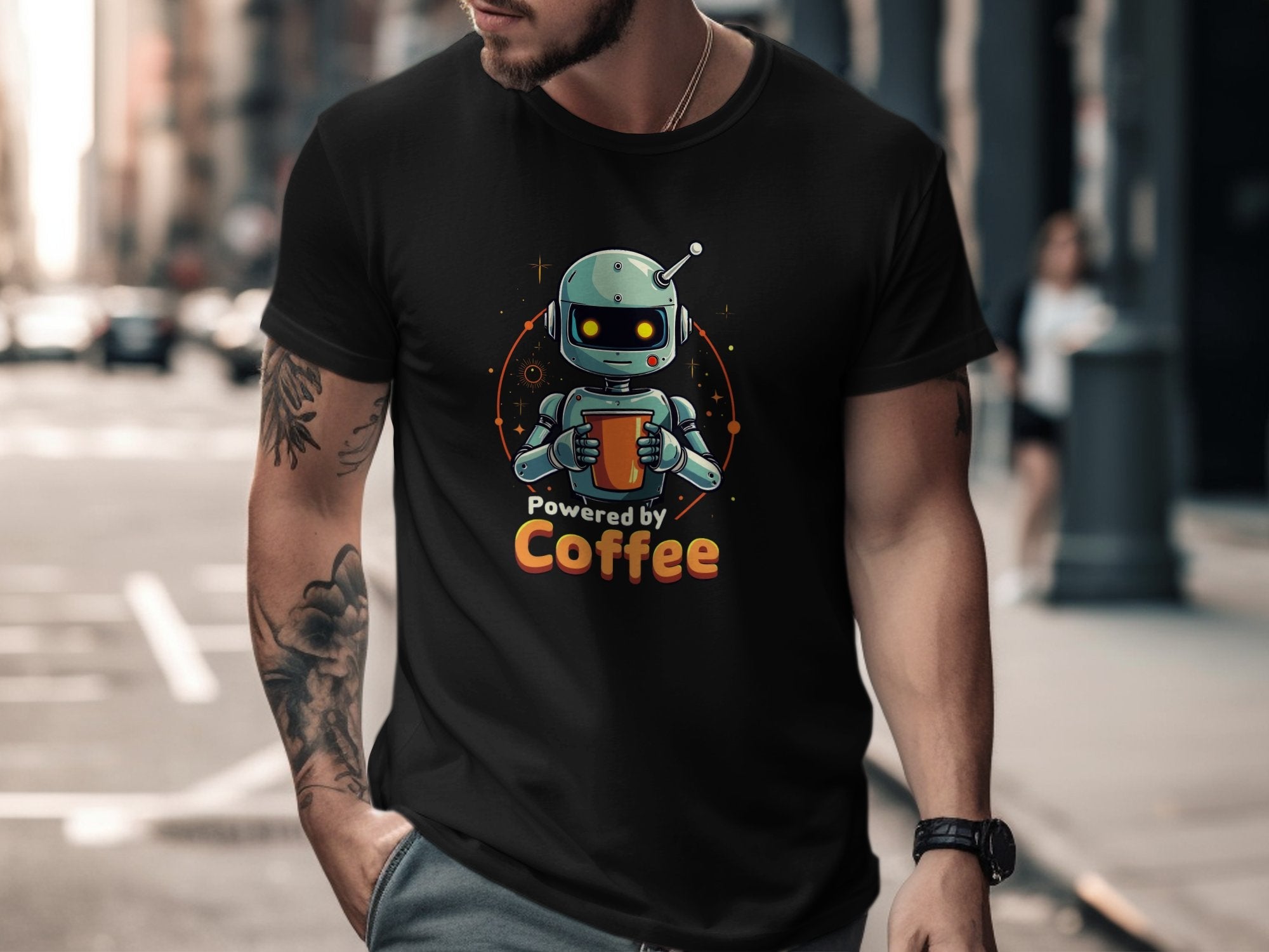 Funny Robot Coffee Lover T-Shirt, Cute Robot Holding Coffee, Geeky Coffee Enthusiast Tee, Robot Coffee Addict Shirt, Gift for Coffee Lovers - Craig Michael Design