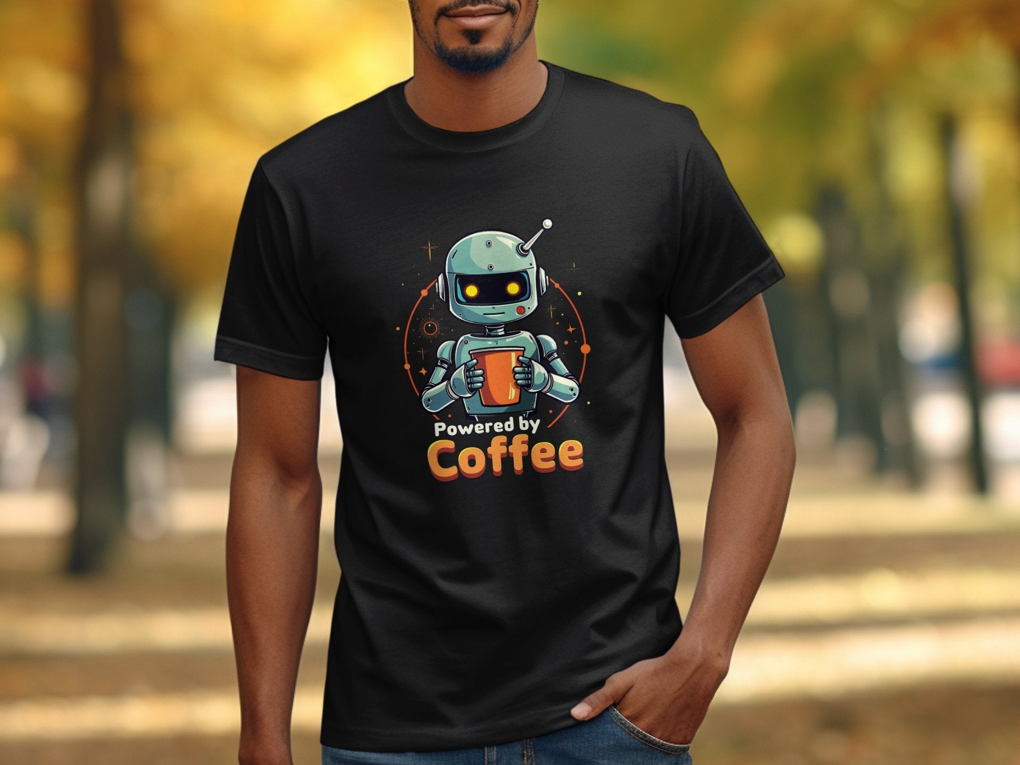 Funny Robot Coffee Lover T-Shirt, Cute Robot Holding Coffee, Geeky Coffee Enthusiast Tee, Robot Coffee Addict Shirt, Gift for Coffee Lovers - Craig Michael Design