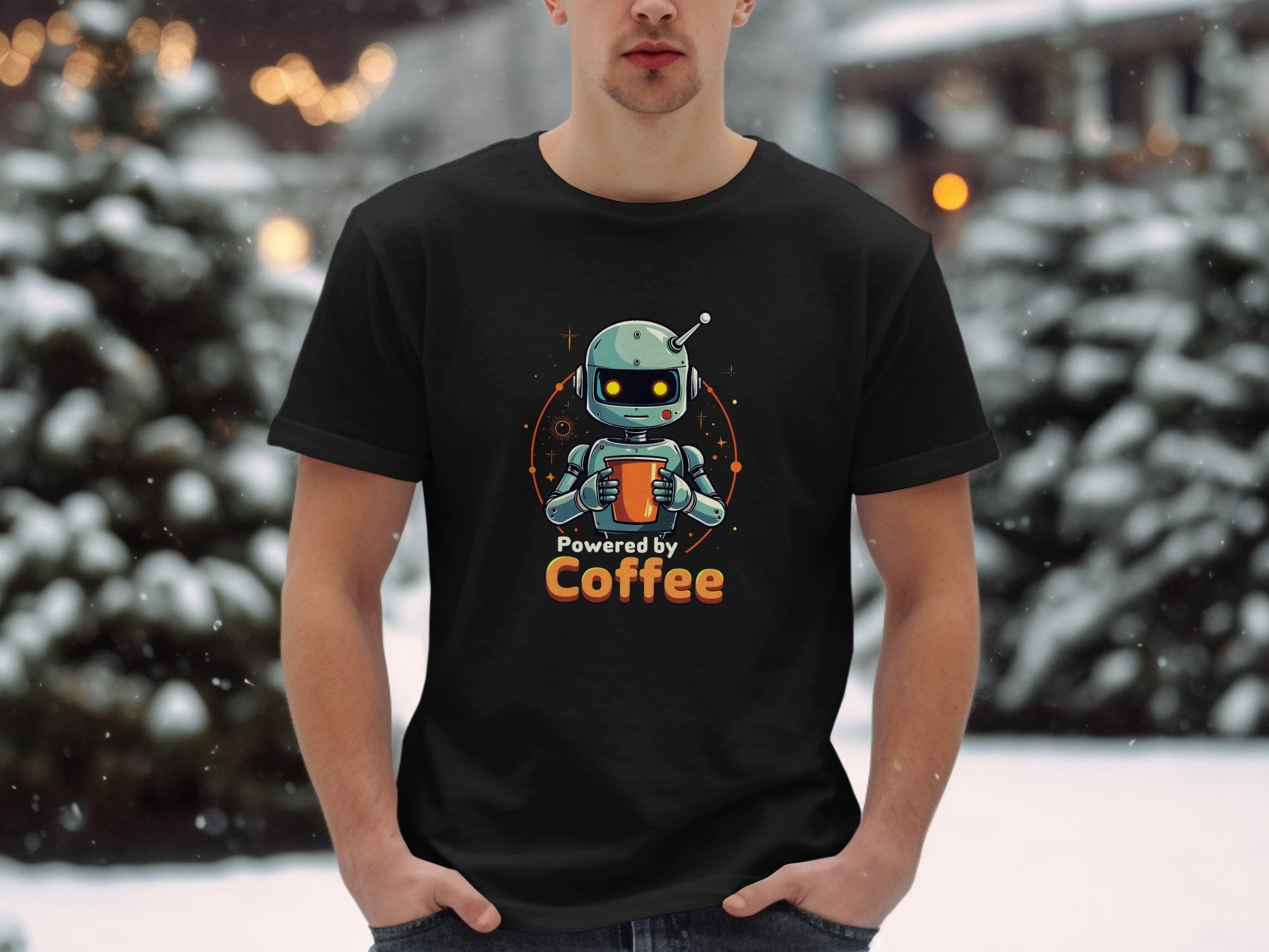 Funny Robot Coffee Lover T-Shirt, Cute Robot Holding Coffee, Geeky Coffee Enthusiast Tee, Robot Coffee Addict Shirt, Gift for Coffee Lovers - Craig Michael Design