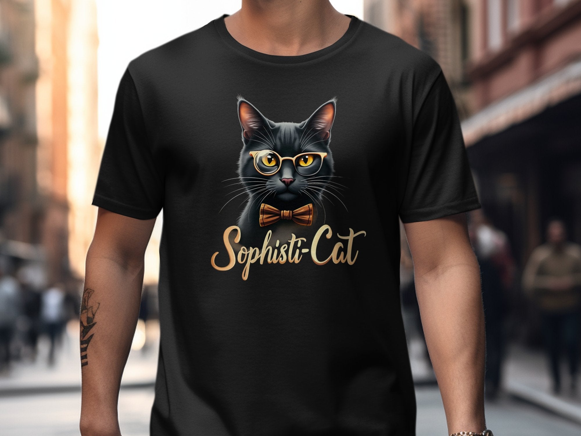 Funny Sophisti Cat Graphic Tee, Cat Lover Shirt, Cute Cat Wearing Glasses and Bowtie, Whimsical Feline Design T-Shirt - Craig Michael Design