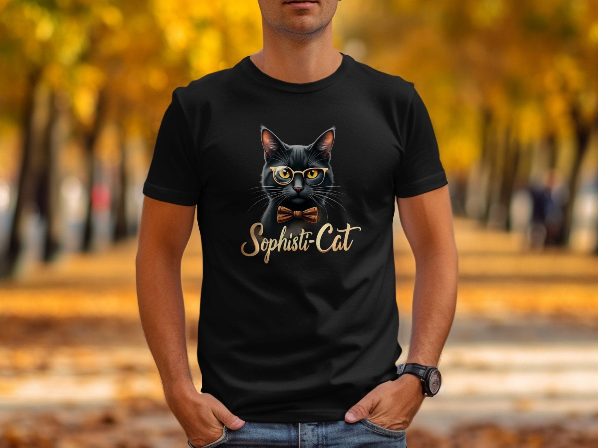 Funny Sophisti Cat Graphic Tee, Cat Lover Shirt, Cute Cat Wearing Glasses and Bowtie, Whimsical Feline Design T-Shirt - Craig Michael Design