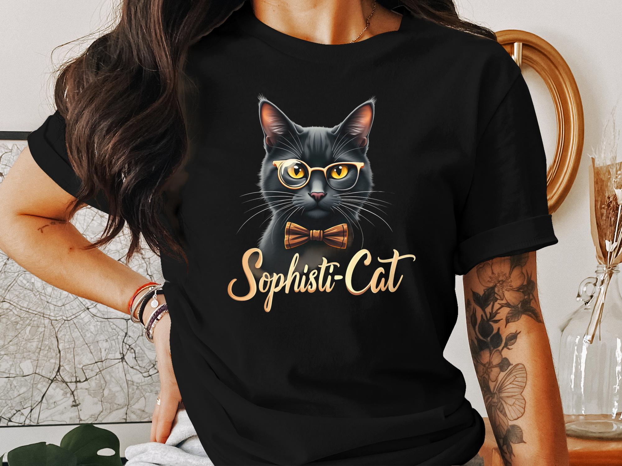 Funny Sophisti Cat Graphic Tee, Cat Lover Shirt, Cute Cat Wearing Glasses and Bowtie, Whimsical Feline Design T-Shirt - Craig Michael Design