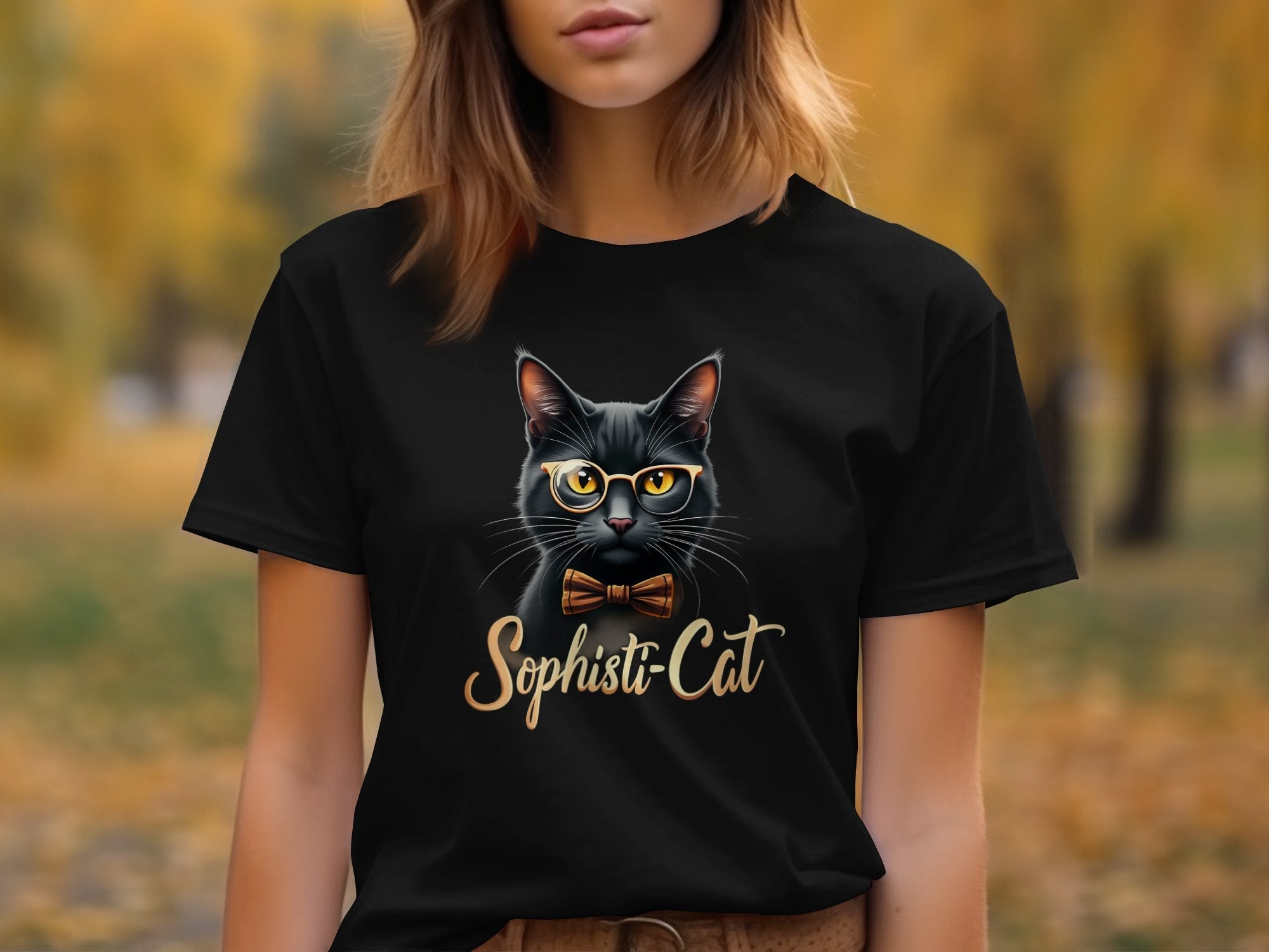 Funny Sophisti Cat Graphic Tee, Cat Lover Shirt, Cute Cat Wearing Glasses and Bowtie, Whimsical Feline Design T-Shirt - Craig Michael Design