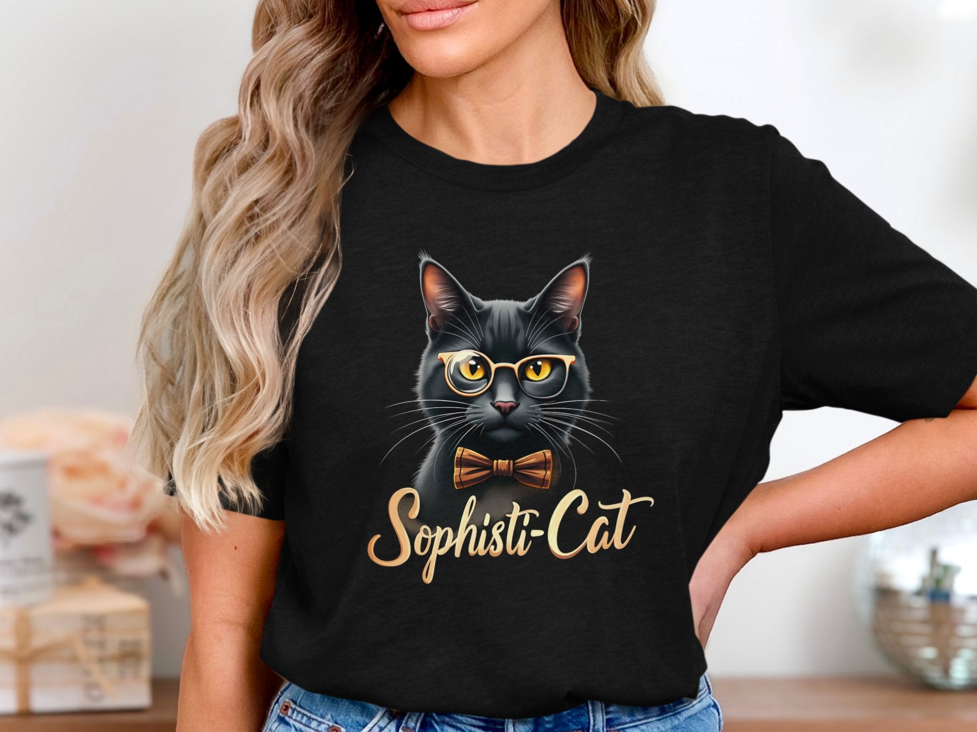 Funny Sophisti Cat Graphic Tee, Cat Lover Shirt, Cute Cat Wearing Glasses and Bowtie, Whimsical Feline Design T-Shirt - Craig Michael Design