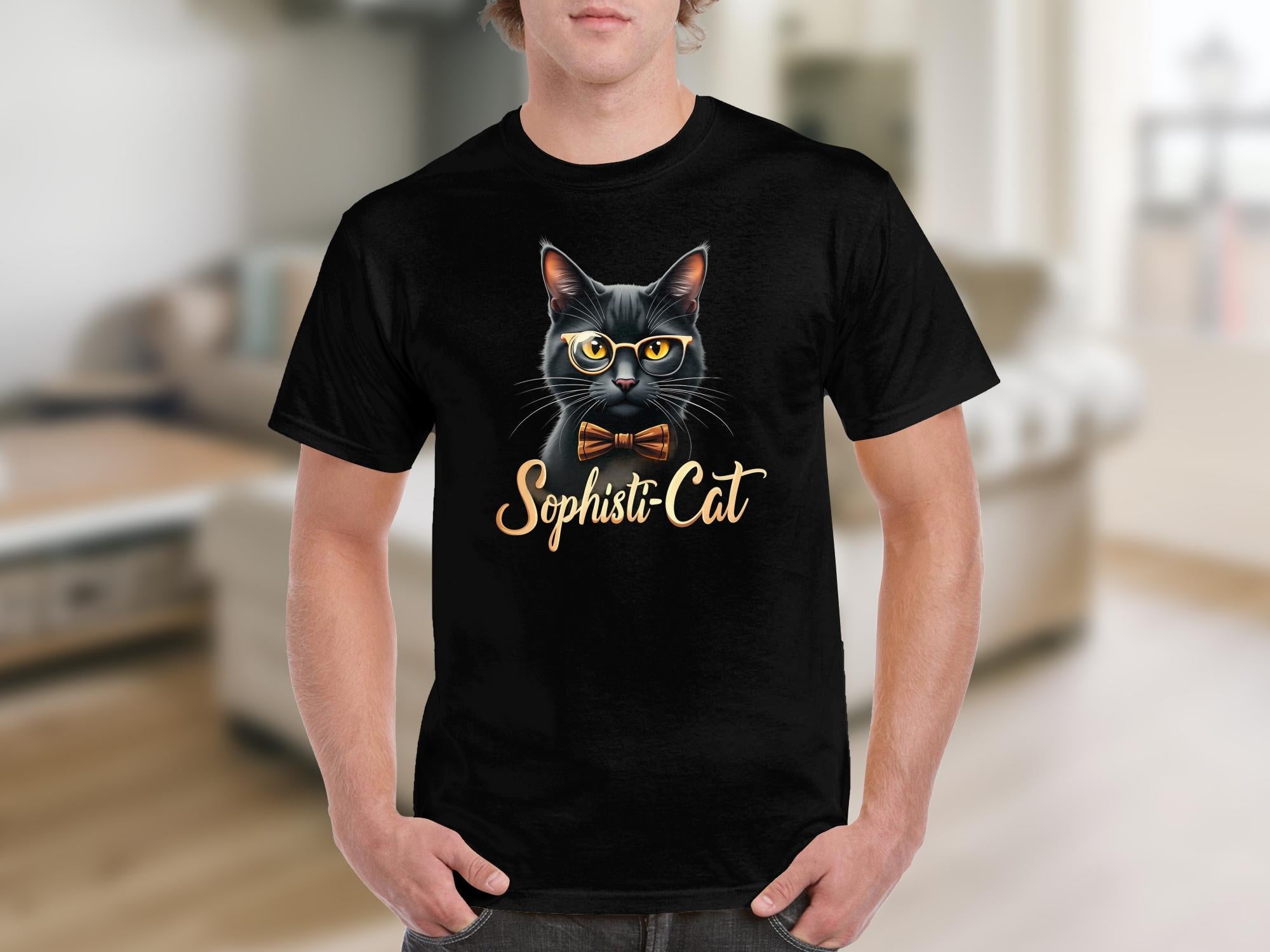 Funny Sophisti Cat Graphic Tee, Cat Lover Shirt, Cute Cat Wearing Glasses and Bowtie, Whimsical Feline Design T-Shirt - Craig Michael Design