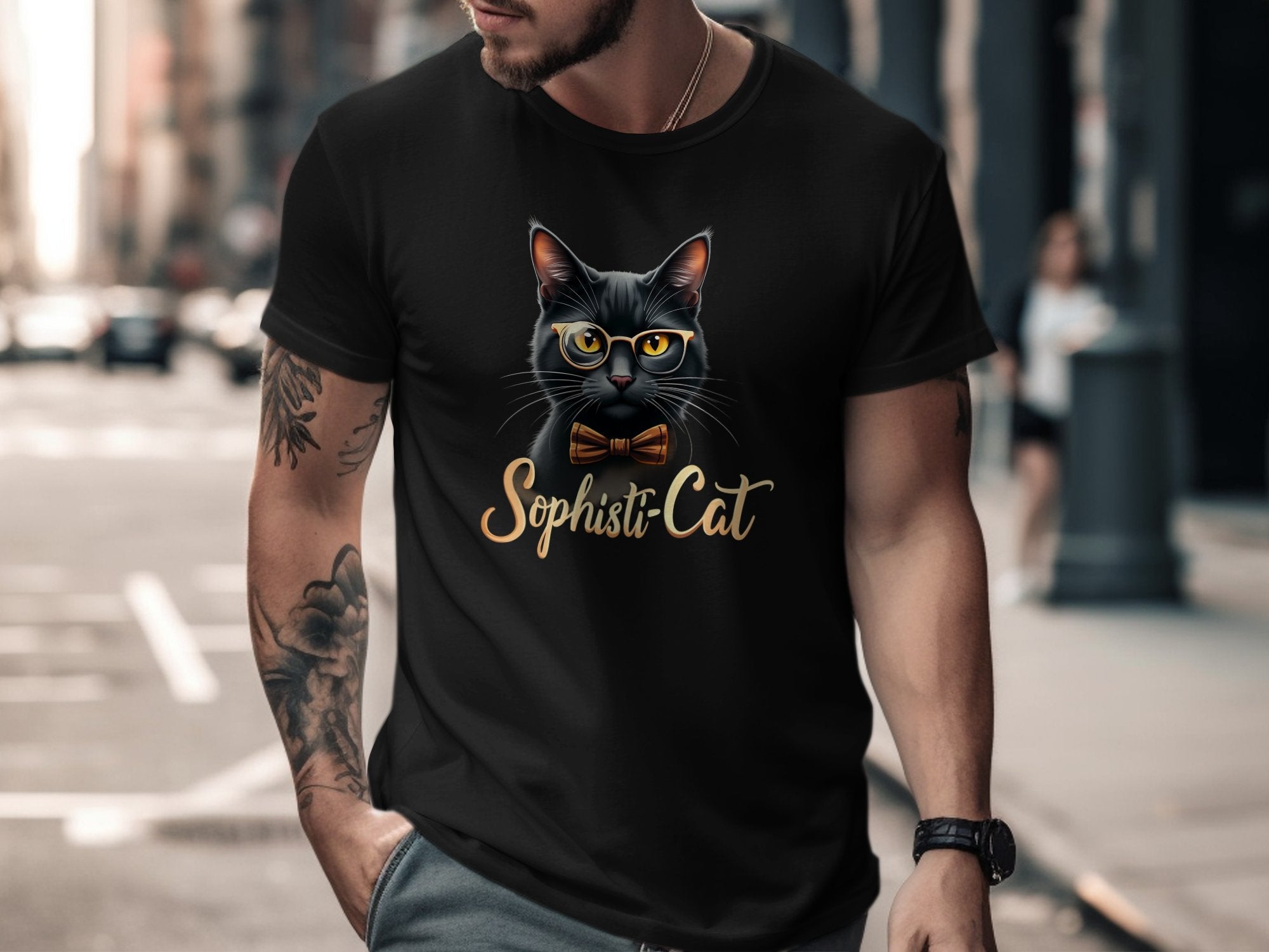 Funny Sophisti Cat Graphic Tee, Cat Lover Shirt, Cute Cat Wearing Glasses and Bowtie, Whimsical Feline Design T-Shirt - Craig Michael Design