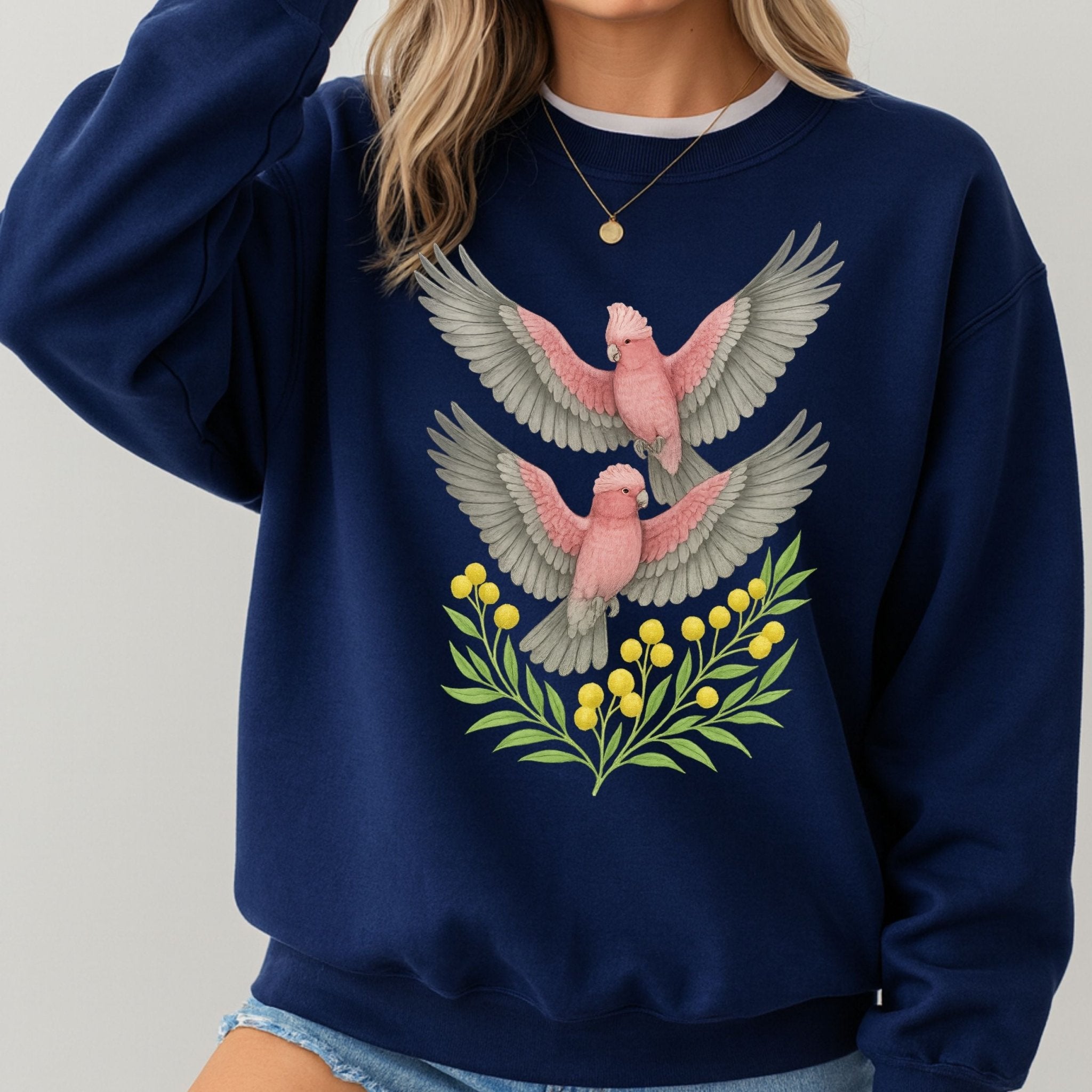 Galah Sweatshirt – Pink Cockatoo & Wattle - Craig Michael Design