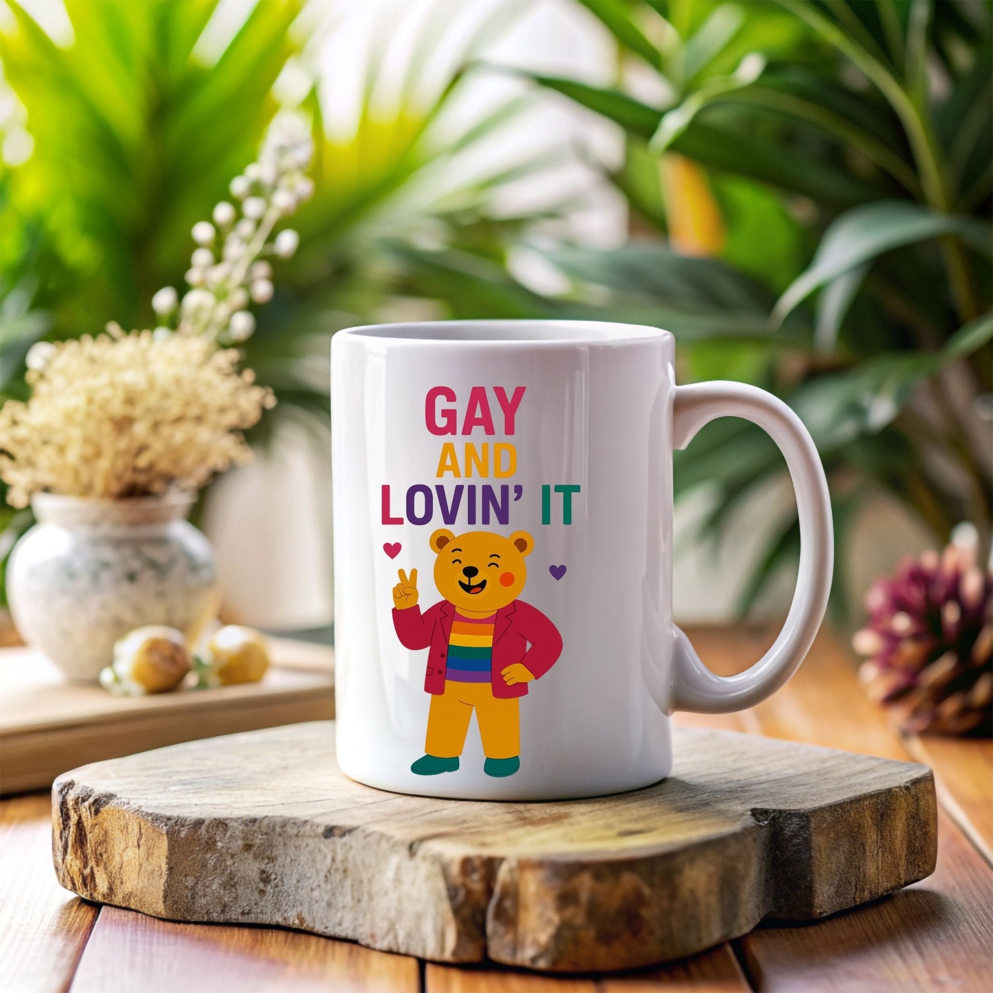 Gay and Lovin’ It Mug, Funny Rainbow Bear Pride Cup, Queer Coffee Gift for Him, Camp LGBTQ Drinkware, Bold Sassy Gay Morning Mug - Craig Michael Design