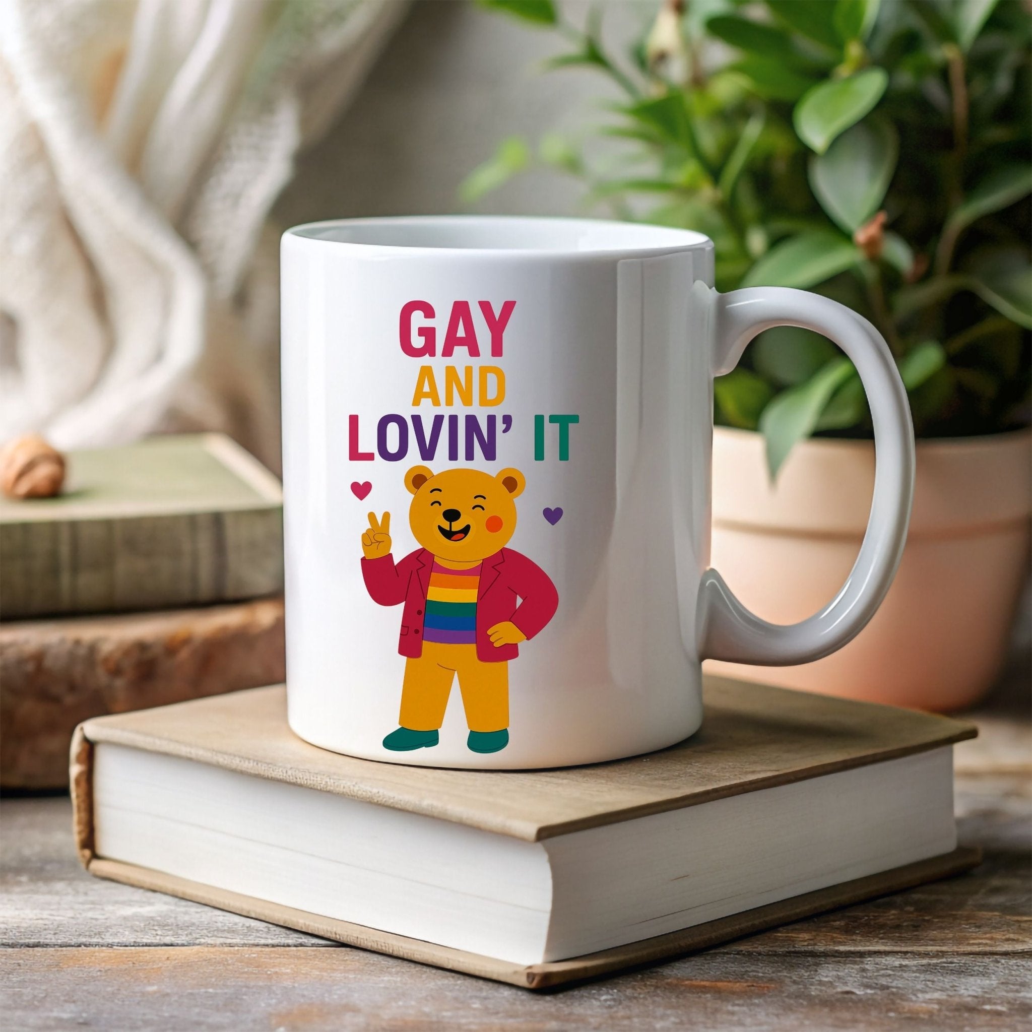Gay and Lovin’ It Mug, Funny Rainbow Bear Pride Cup, Queer Coffee Gift for Him, Camp LGBTQ Drinkware, Bold Sassy Gay Morning Mug - Craig Michael Design