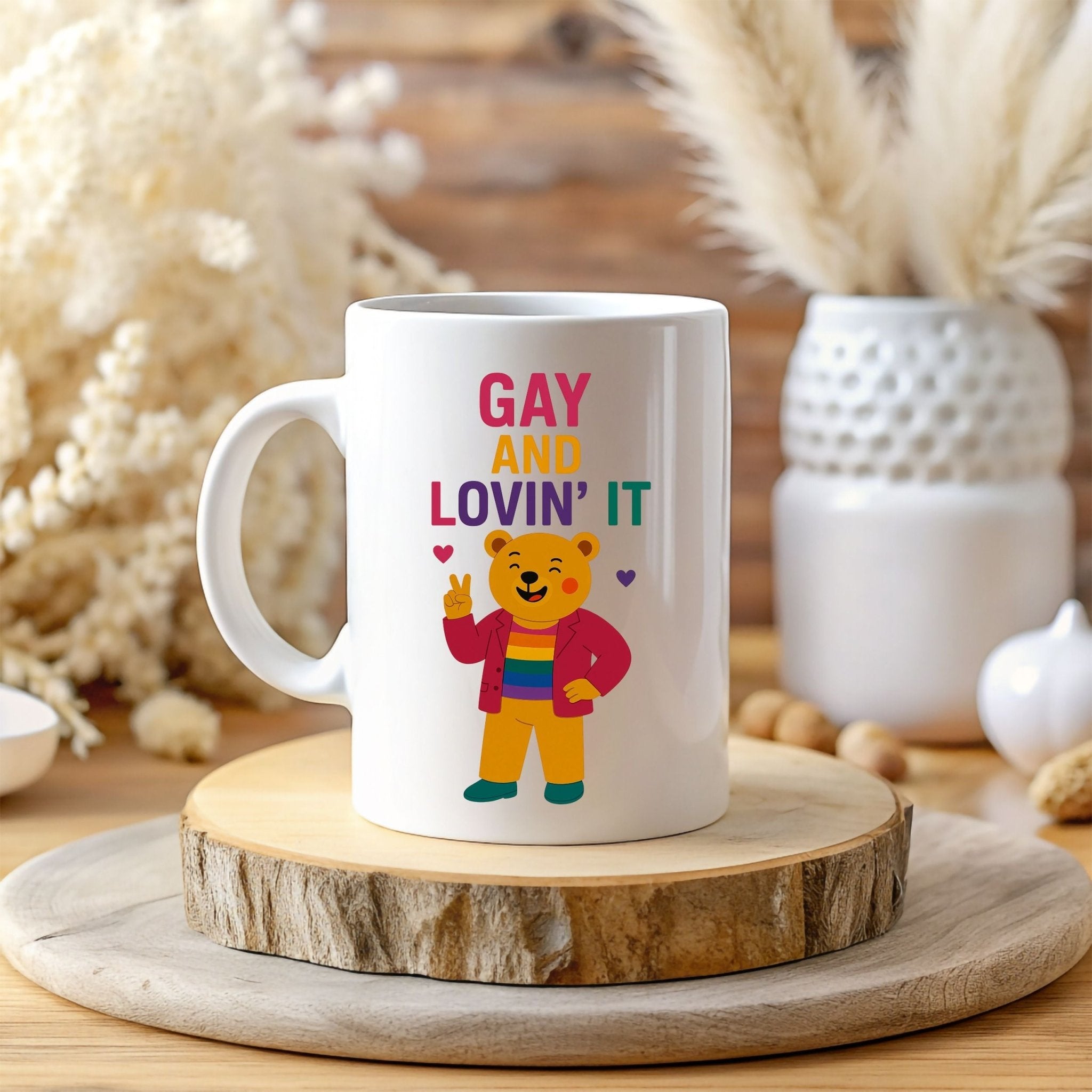 Gay and Lovin’ It Mug, Funny Rainbow Bear Pride Cup, Queer Coffee Gift for Him, Camp LGBTQ Drinkware, Bold Sassy Gay Morning Mug - Craig Michael Design