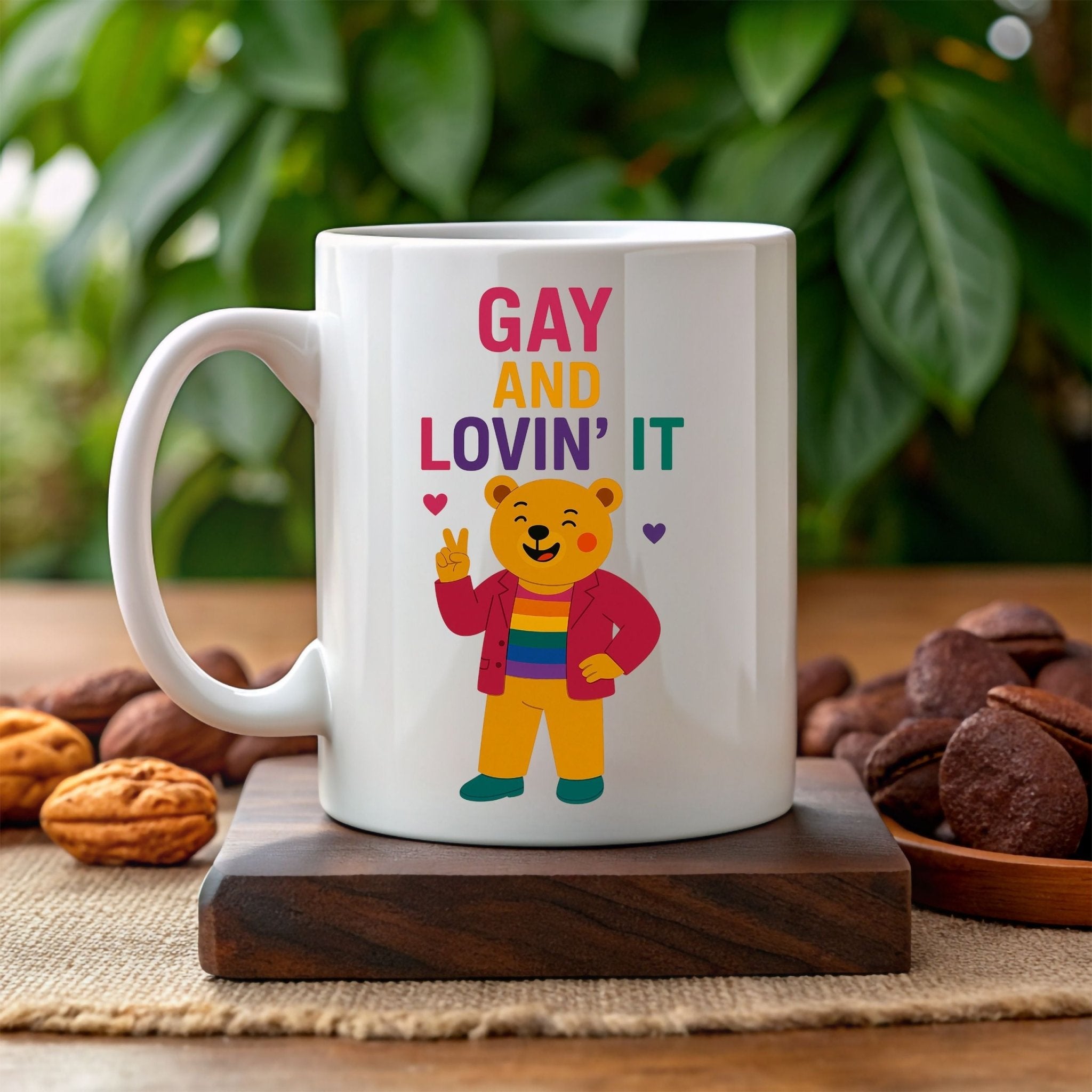 Gay and Lovin’ It Mug, Funny Rainbow Bear Pride Cup, Queer Coffee Gift for Him, Camp LGBTQ Drinkware, Bold Sassy Gay Morning Mug - Craig Michael Design
