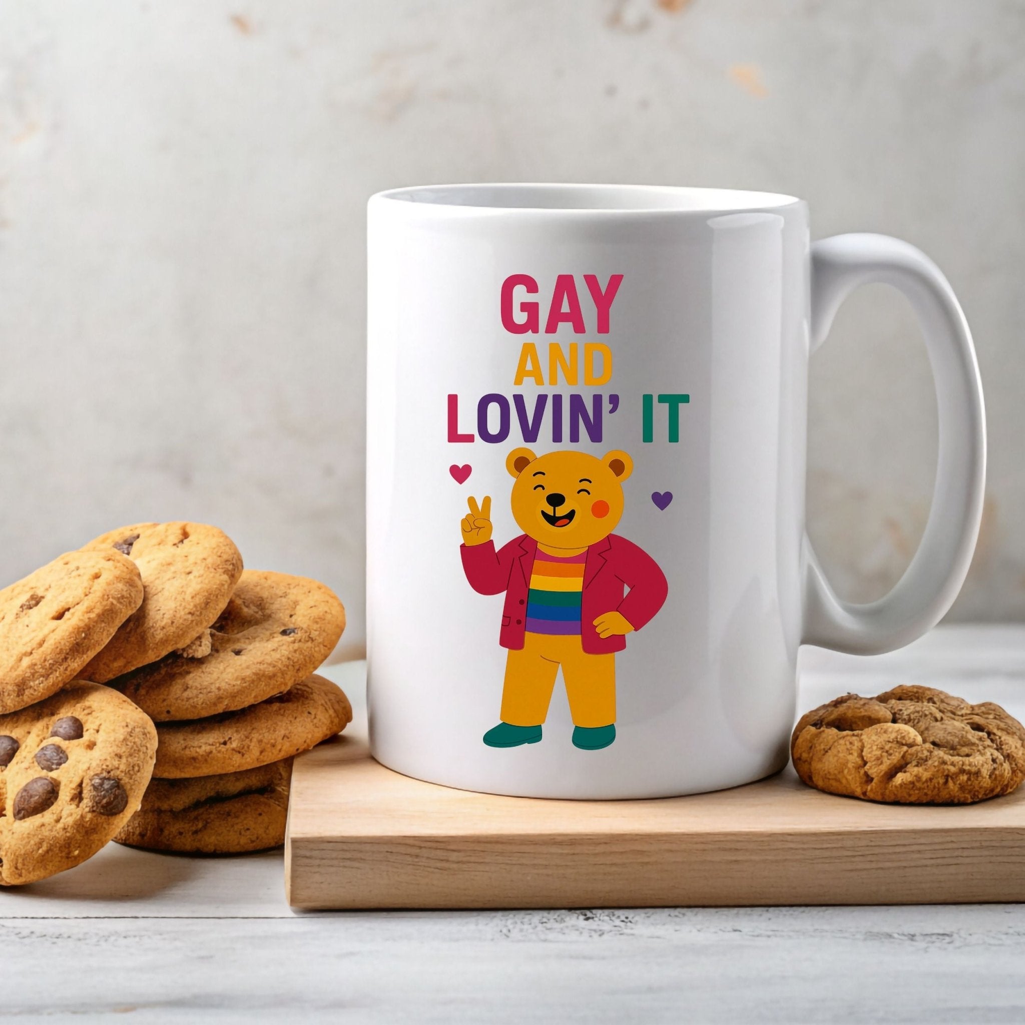 Gay and Lovin’ It Mug, Funny Rainbow Bear Pride Cup, Queer Coffee Gift for Him, Camp LGBTQ Drinkware, Bold Sassy Gay Morning Mug - Craig Michael Design
