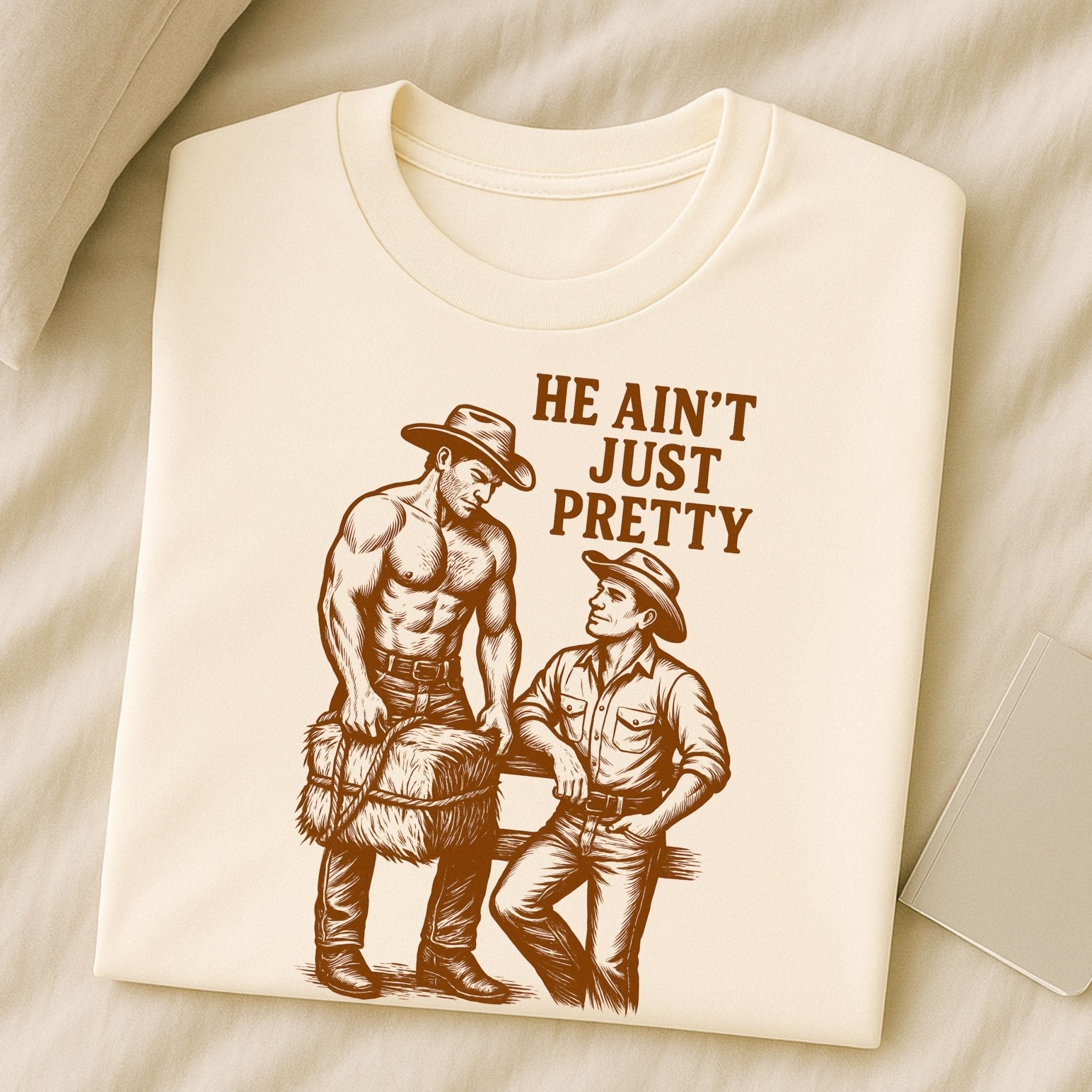 Gay Cowboy Shirt, Funny Mlm Muscle Tee, 'He Aint Just Pretty' - Craig Michael Design
