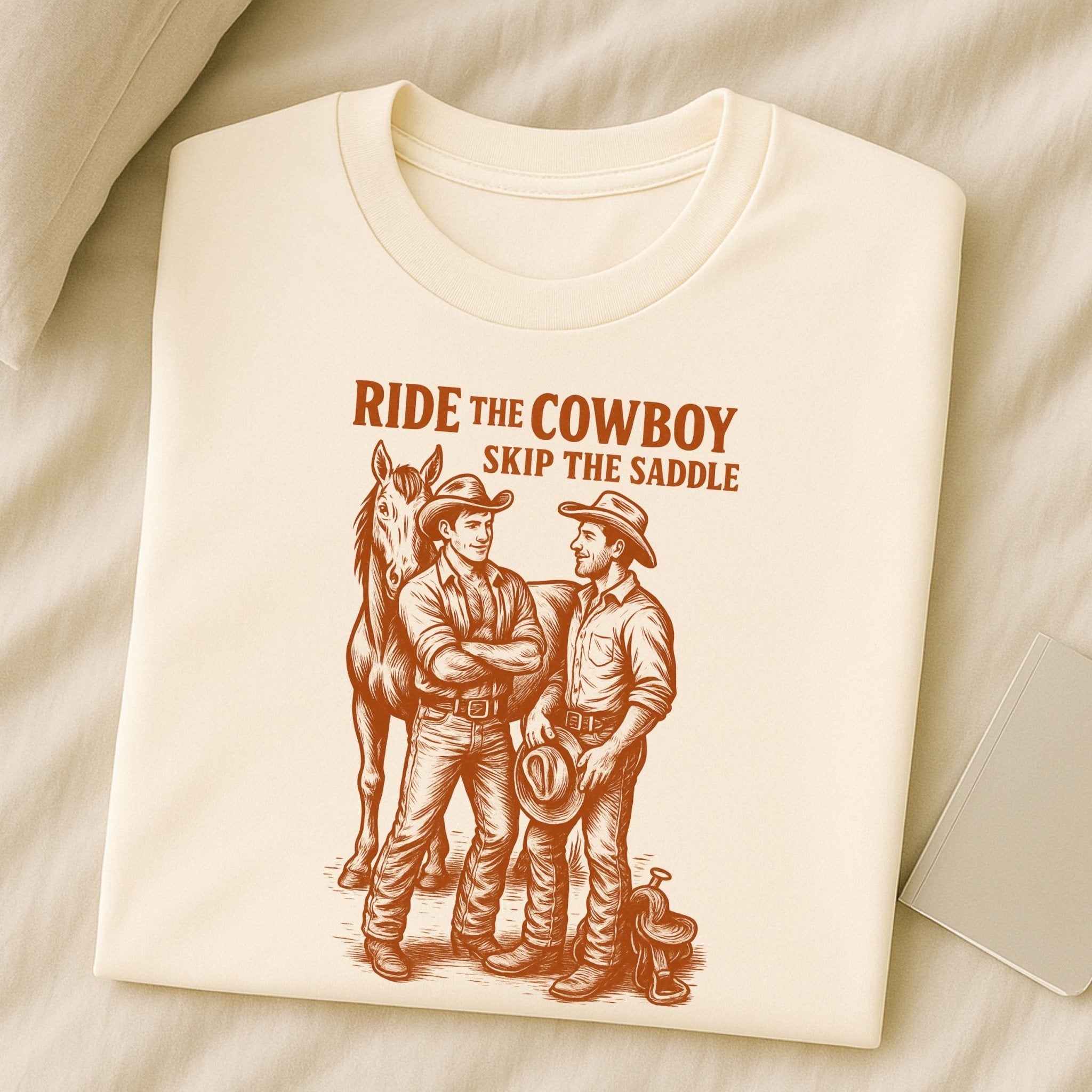 Gay Cowboy Shirt, Funny Mlm Pride Tee, 'Ride the Cowboy Skip the Saddle' - Craig Michael Design