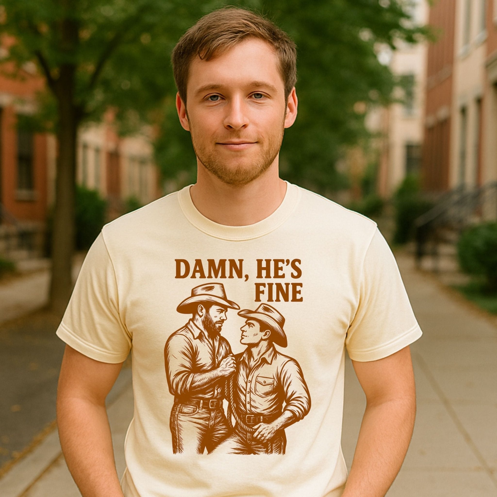 Gay Cowboy Shirt, Mlm Pride T-Shirt for Him, Hot Rancher Couple Tee, Sexy LGBTQ Western Gift, Vintage Style Gay Top - Craig Michael Design