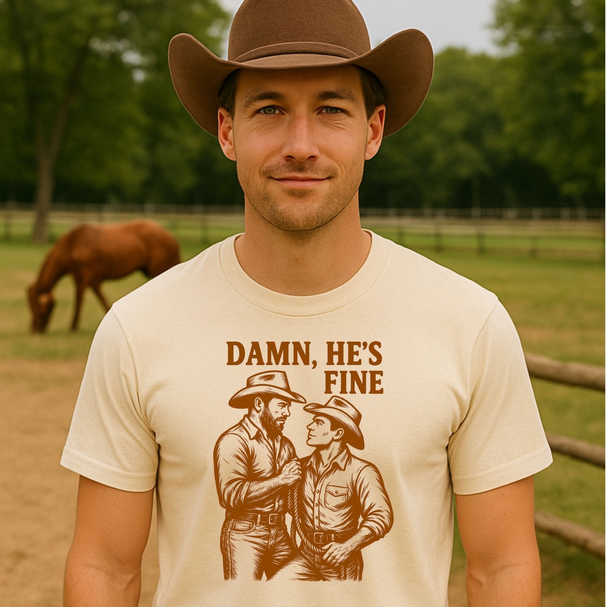Gay Cowboy Shirt, Mlm Pride T-Shirt for Him, Hot Rancher Couple Tee, Sexy LGBTQ Western Gift, Vintage Style Gay Top - Craig Michael Design