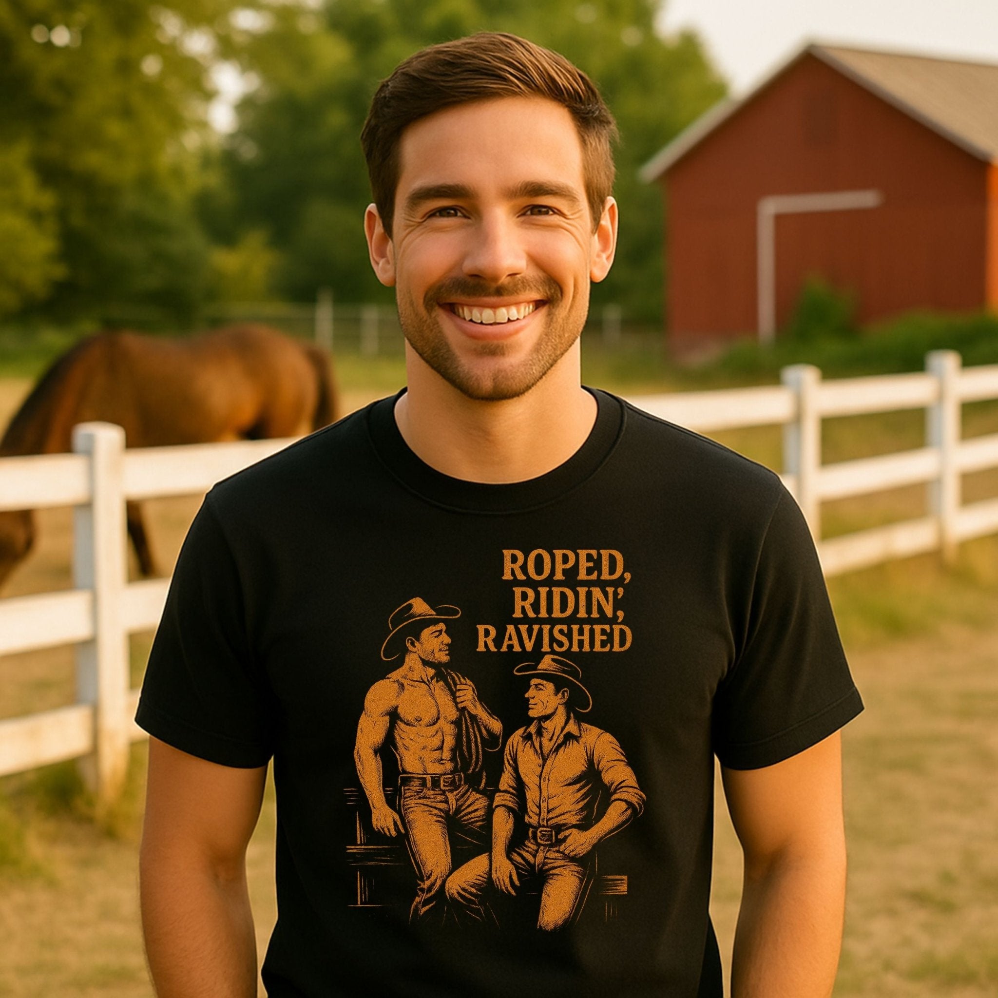 Gay Cowboy Shirt, 'Roped Ridin Ravished' Tee, Funny Western T-Shirt for Him - Craig Michael Design