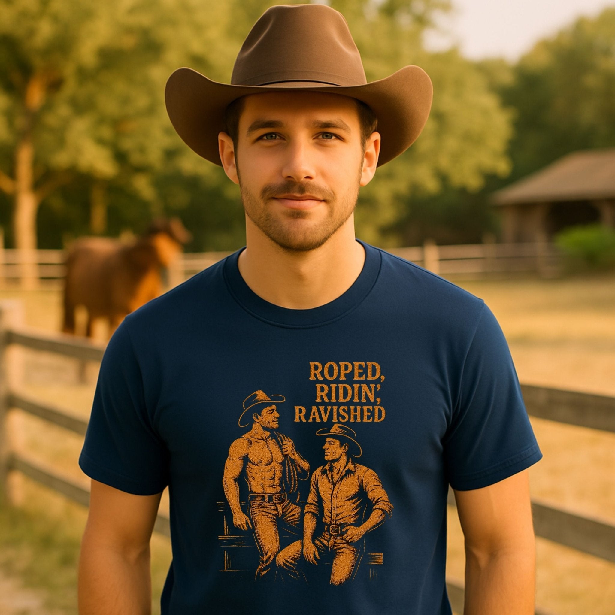 Gay Cowboy Shirt, 'Roped Ridin Ravished' Tee, Funny Western T-Shirt for Him - Craig Michael Design