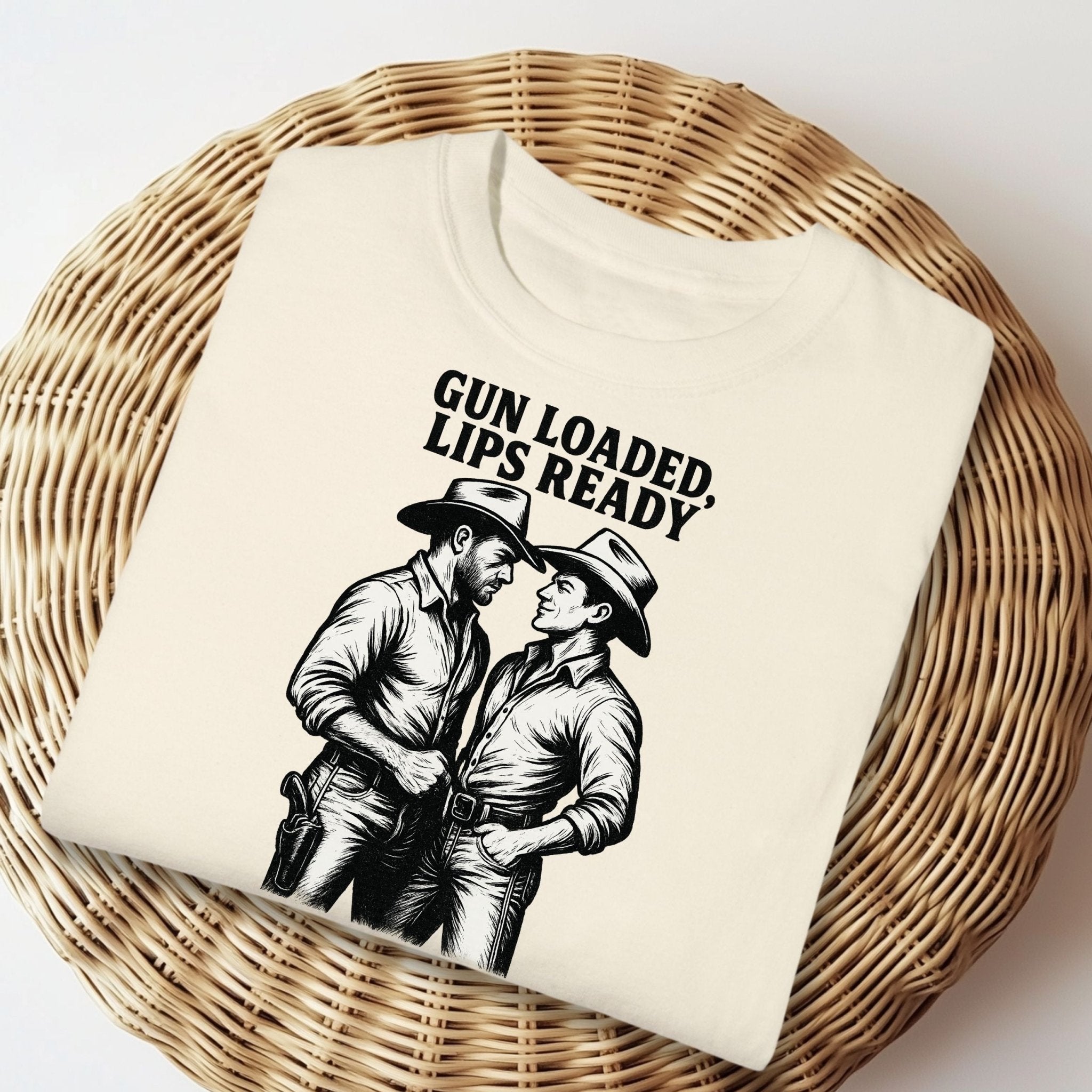 Gay Cowboy Shirt, Vintage Western Romance Tee, 'Gun Loaded Lips Ready'T-Shirt - Craig Michael Design