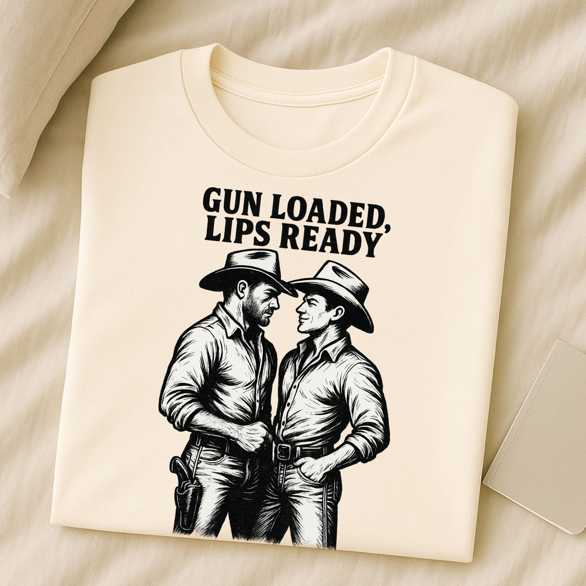 Gay Cowboy Shirt, Vintage Western Romance Tee, 'Gun Loaded Lips Ready'T-Shirt - Craig Michael Design