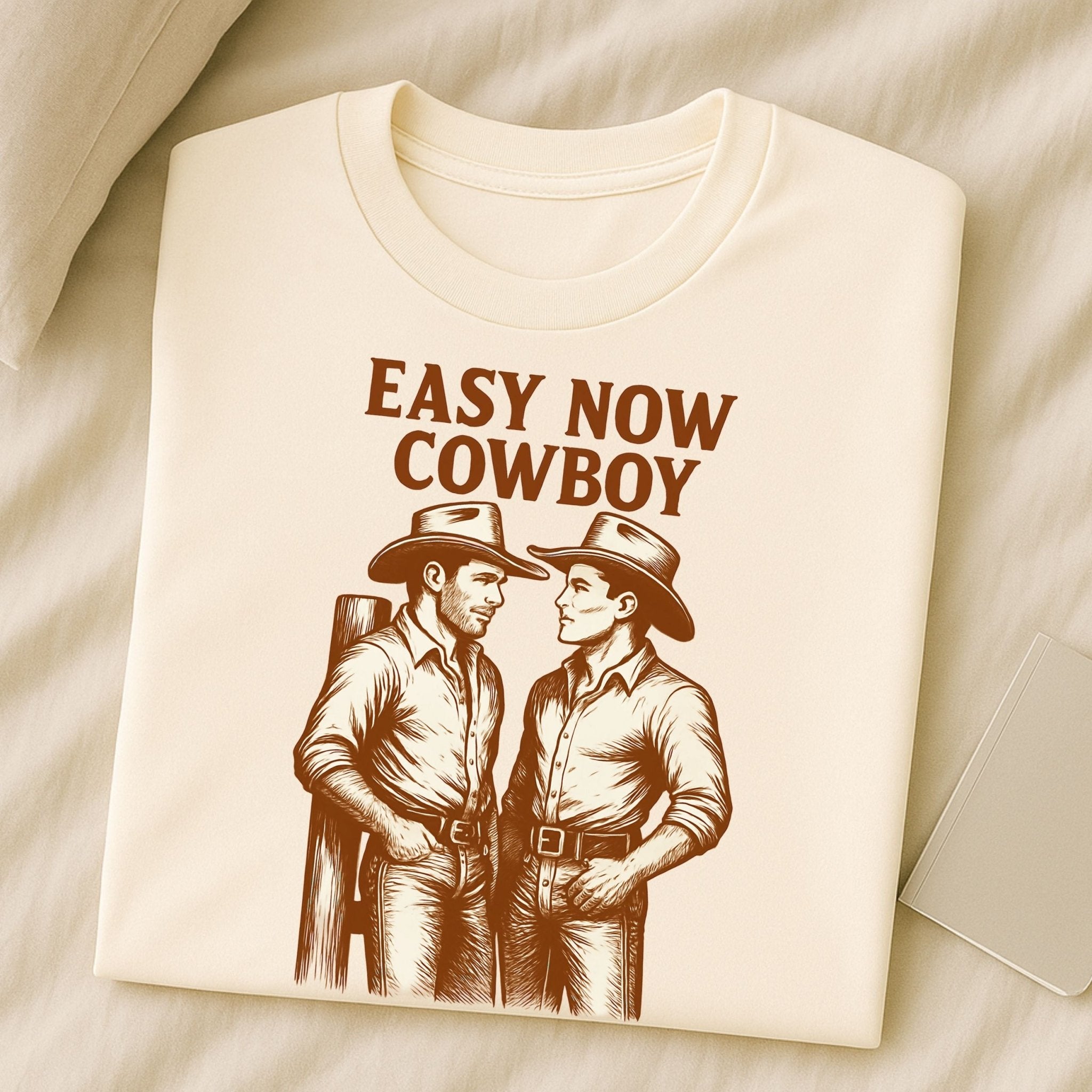 Gay Cowboy Shirt, Western Style Mlm T-Shirt, Easy Now Cowboy Graphic Tee, Rustic Ranch Gift for Him, Hot Gay Romance Top - Craig Michael Design