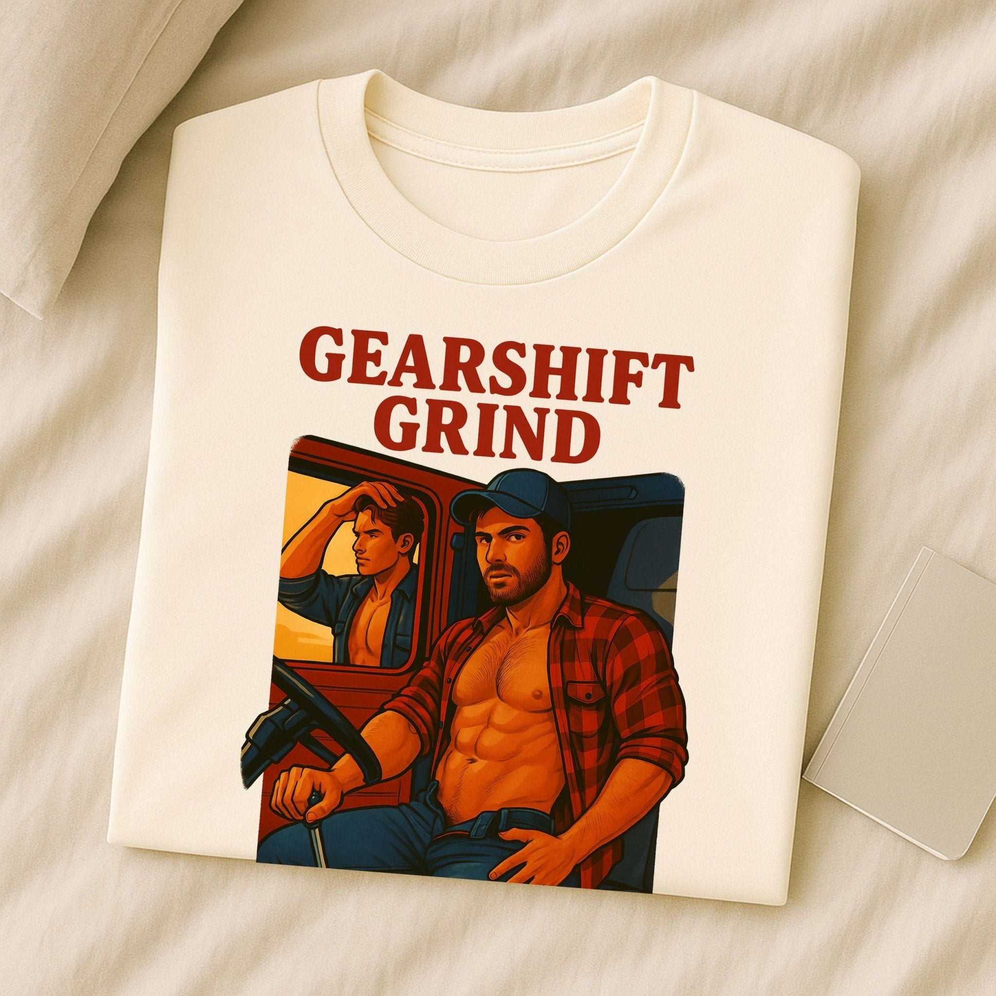 Gay Trucker T-Shirt — Hot Semi Cab Tee for Him, Muscle Fetish Daddy Top, Gearshift Grind - Craig Michael Design