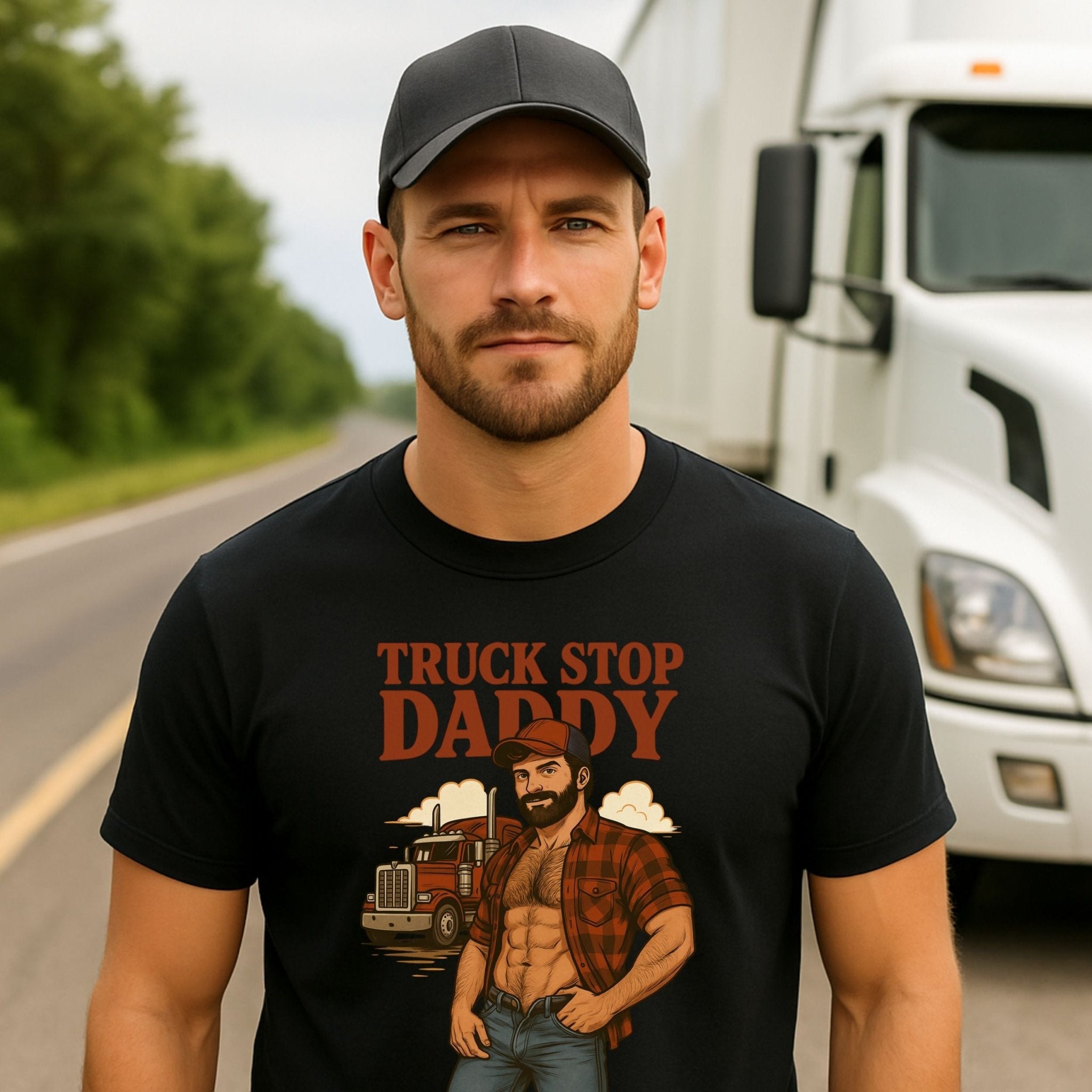 Gay Trucker T-Shirt, Muscle Daddy Top for Him, Sexy Roadside Fetish Tee, Truck Stop Daddy Shirt - Craig Michael Design