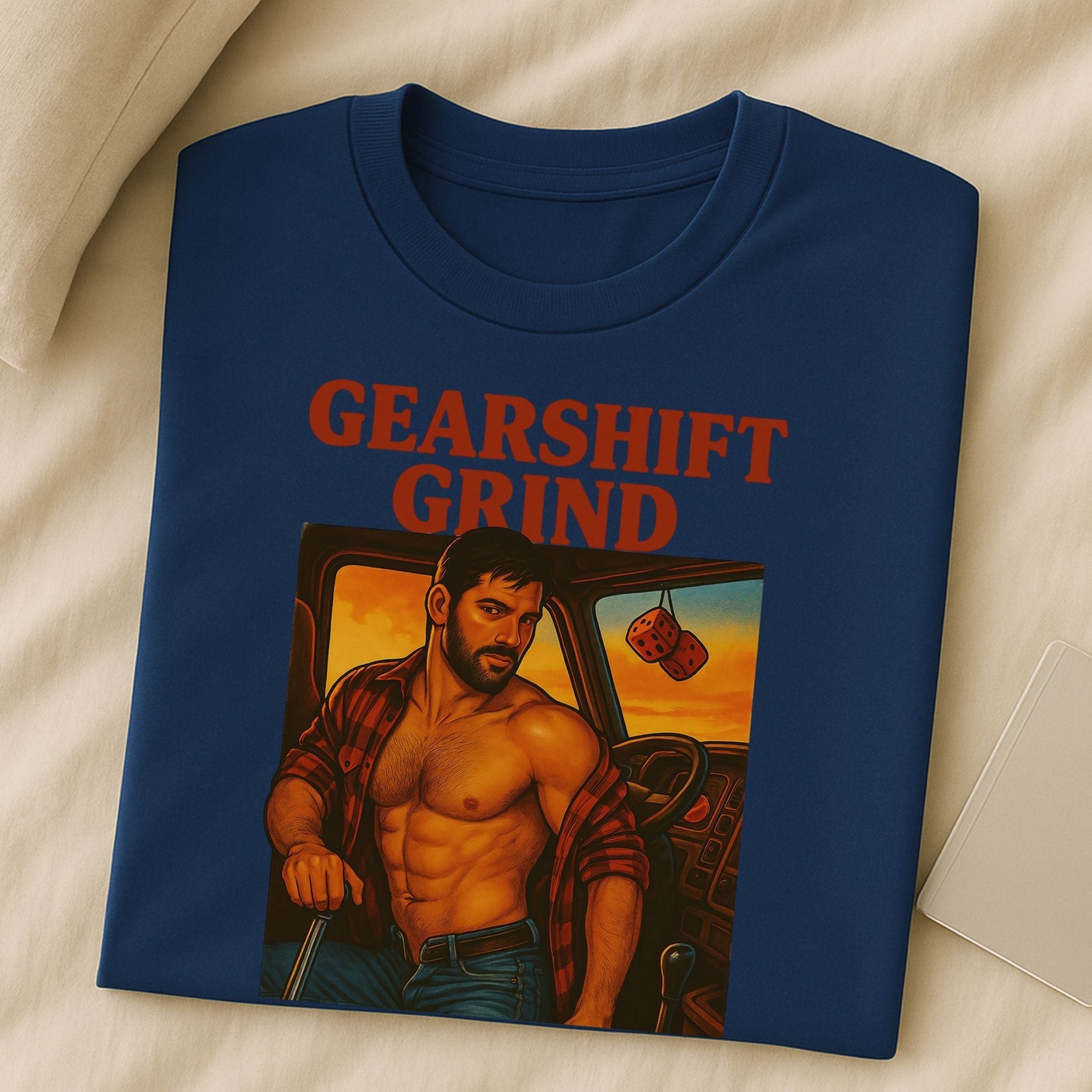 Gay Trucker T-Shirt — Rugged Pit Stop Tee for Him, Muscle Daddy Top, Dirty Roadside Fantasy, Sweat Grit and Gasoline - Craig Michael Design