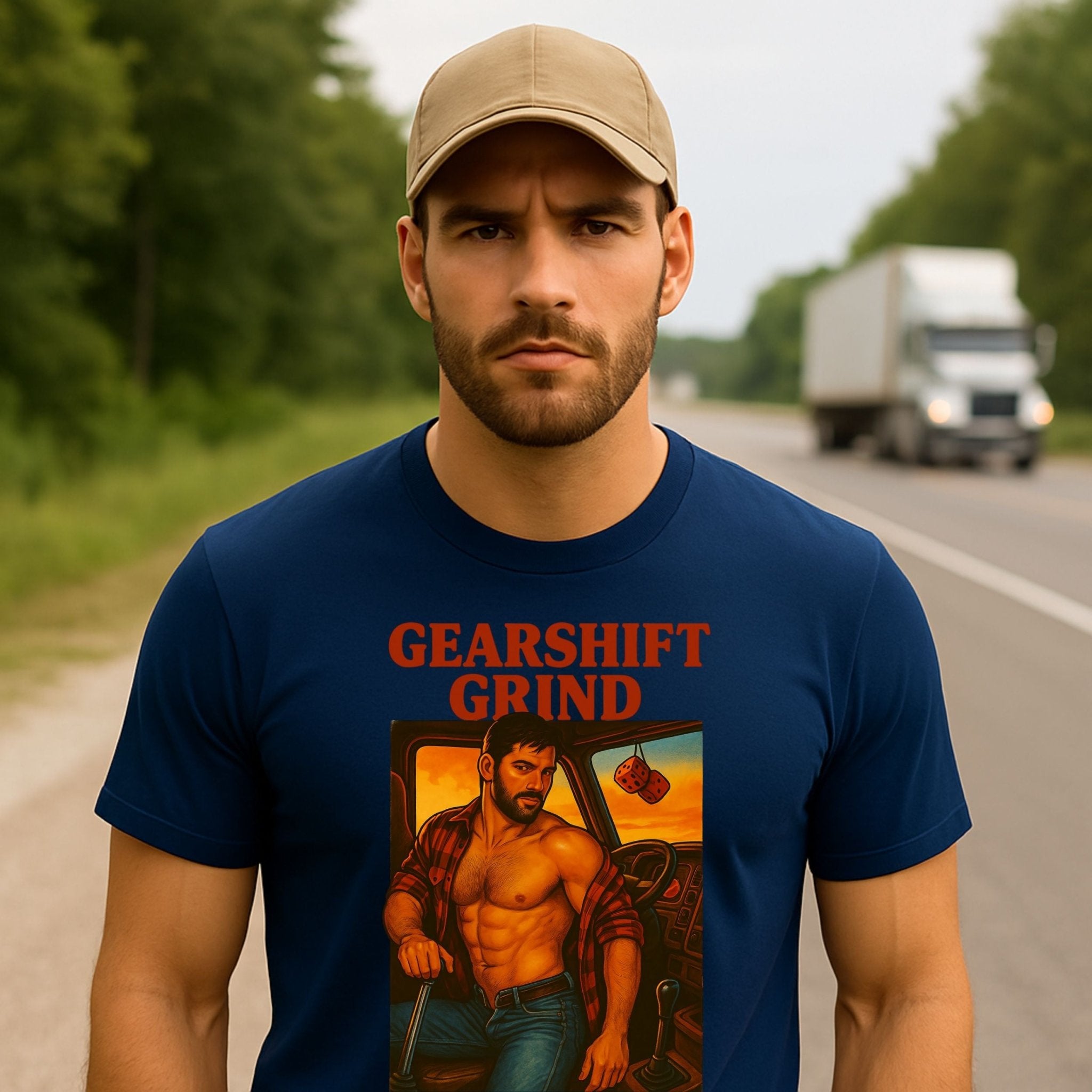 Gay Trucker T-Shirt — Rugged Pit Stop Tee for Him, Muscle Daddy Top, Dirty Roadside Fantasy, Sweat Grit and Gasoline - Craig Michael Design