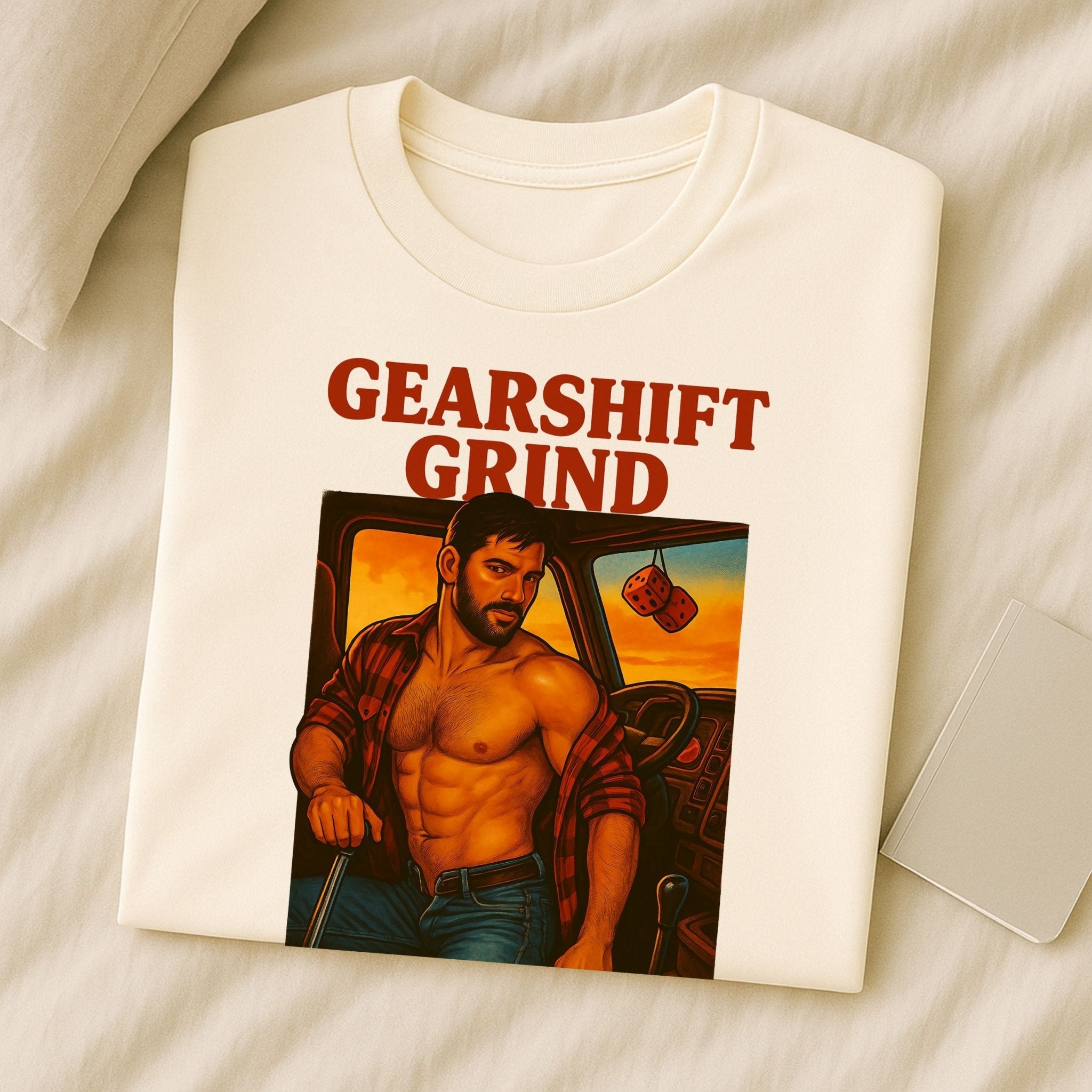 Gay Trucker T-Shirt — Rugged Pit Stop Tee for Him, Muscle Daddy Top, Dirty Roadside Fantasy, Sweat Grit and Gasoline - Craig Michael Design