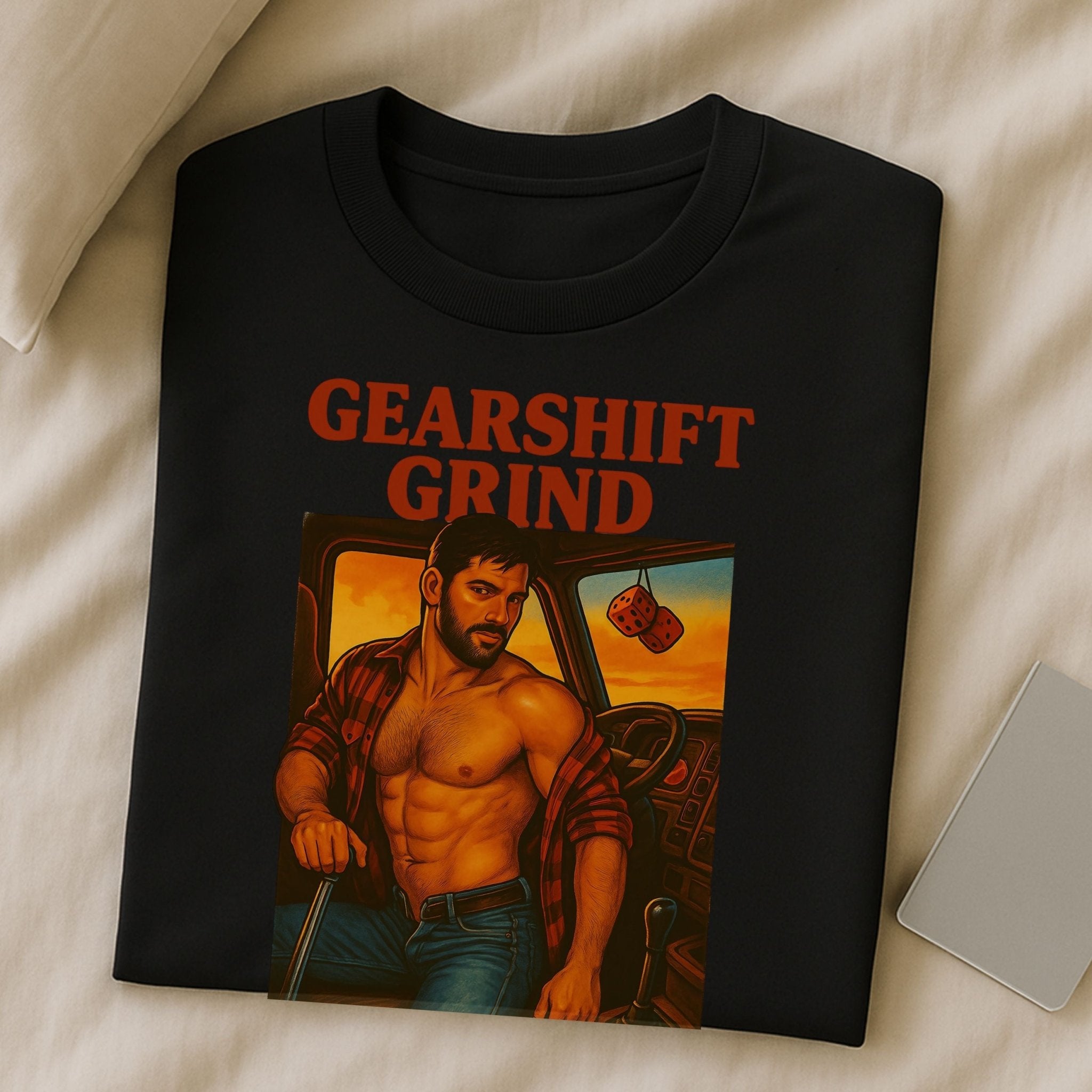 Gay Trucker T-Shirt — Rugged Pit Stop Tee for Him, Muscle Daddy Top, Dirty Roadside Fantasy, Sweat Grit and Gasoline - Craig Michael Design