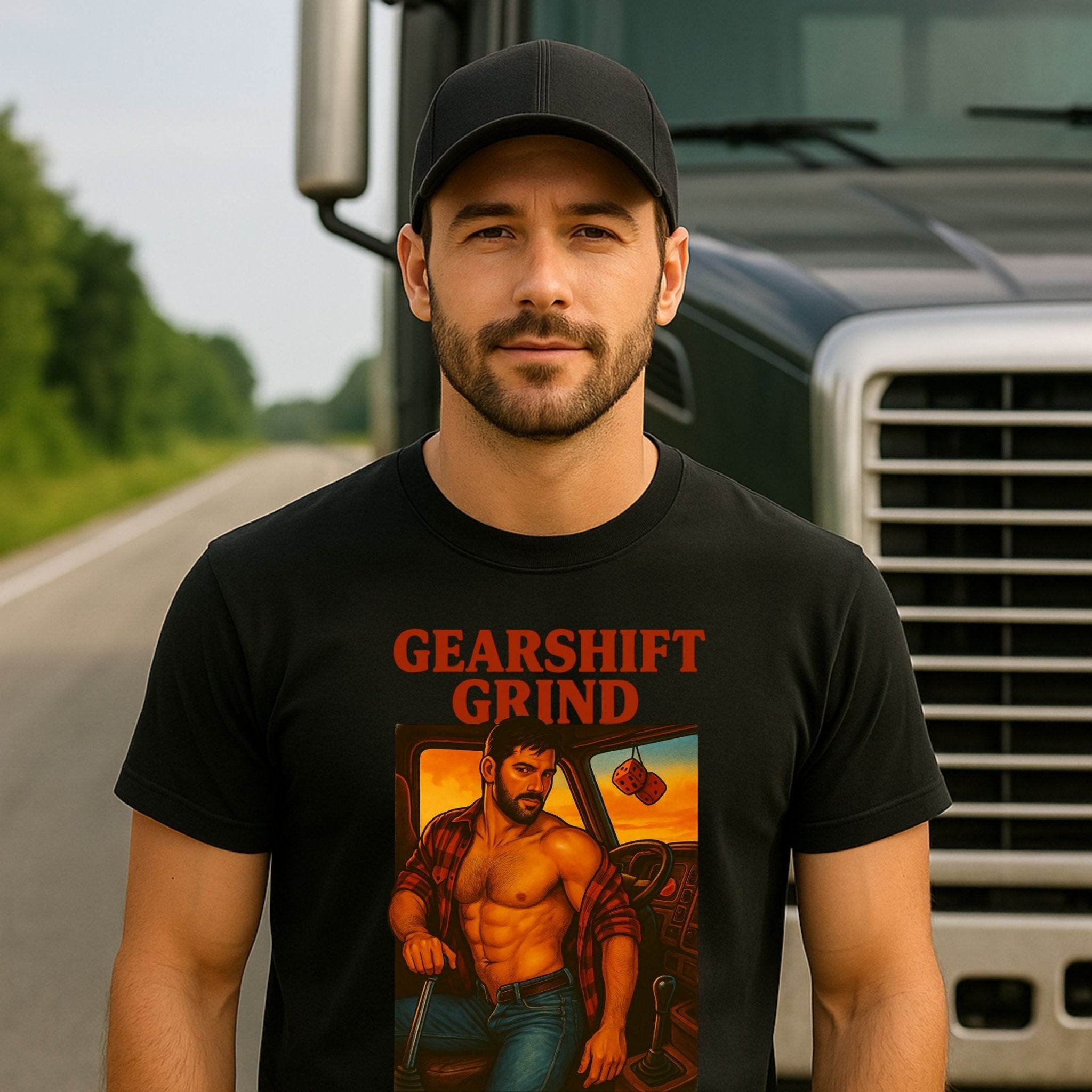 Gay Trucker T-Shirt — Rugged Pit Stop Tee for Him, Muscle Daddy Top, Dirty Roadside Fantasy, Sweat Grit and Gasoline - Craig Michael Design