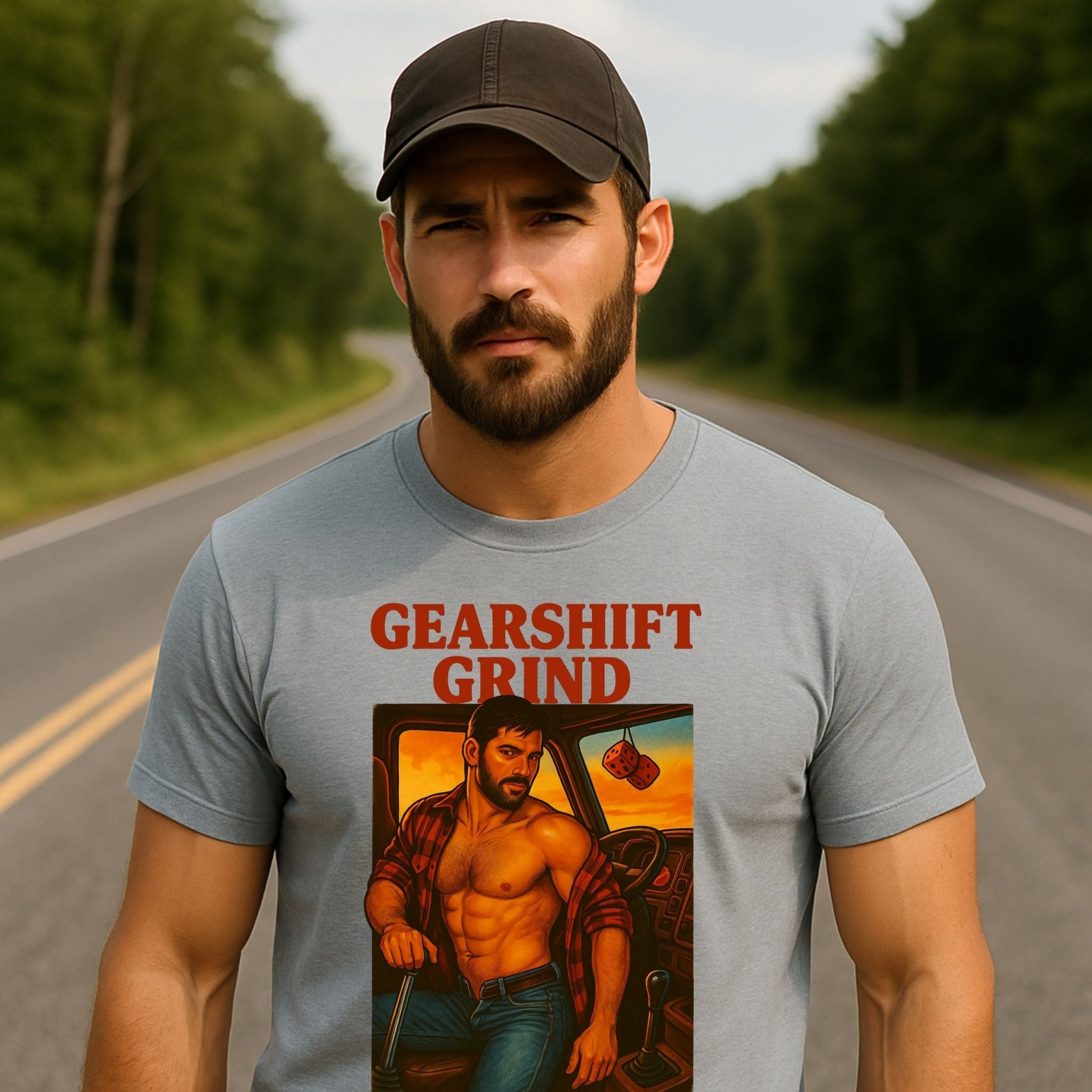 Gay Trucker T-Shirt — Rugged Pit Stop Tee for Him, Muscle Daddy Top, Dirty Roadside Fantasy, Sweat Grit and Gasoline - Craig Michael Design