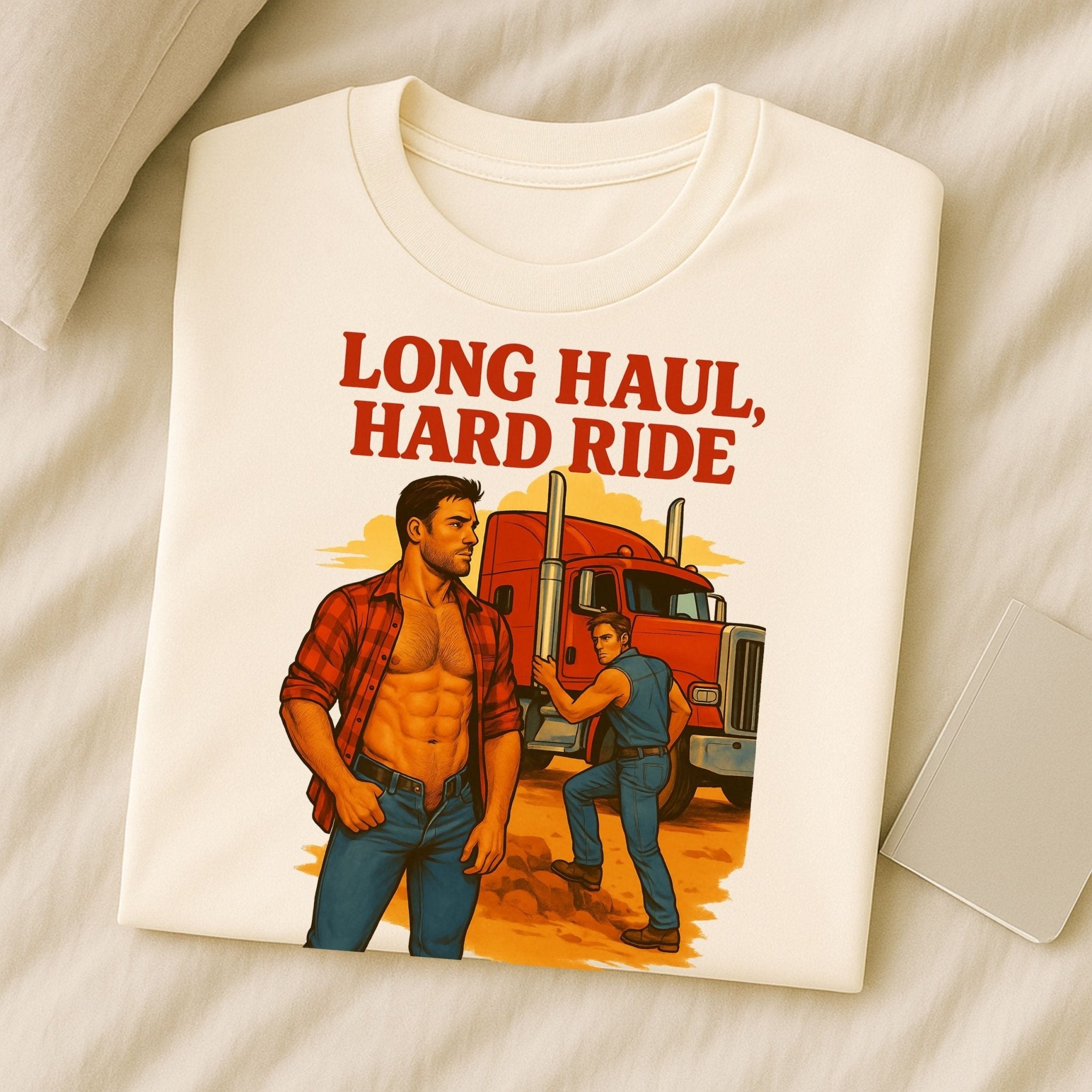 Gay Trucker T-Shirt, Sexy Roadside Daddy Top for Him, Muscle Cab Fantasy Shirt, Long Haul Hard Ride Tee - Craig Michael Design